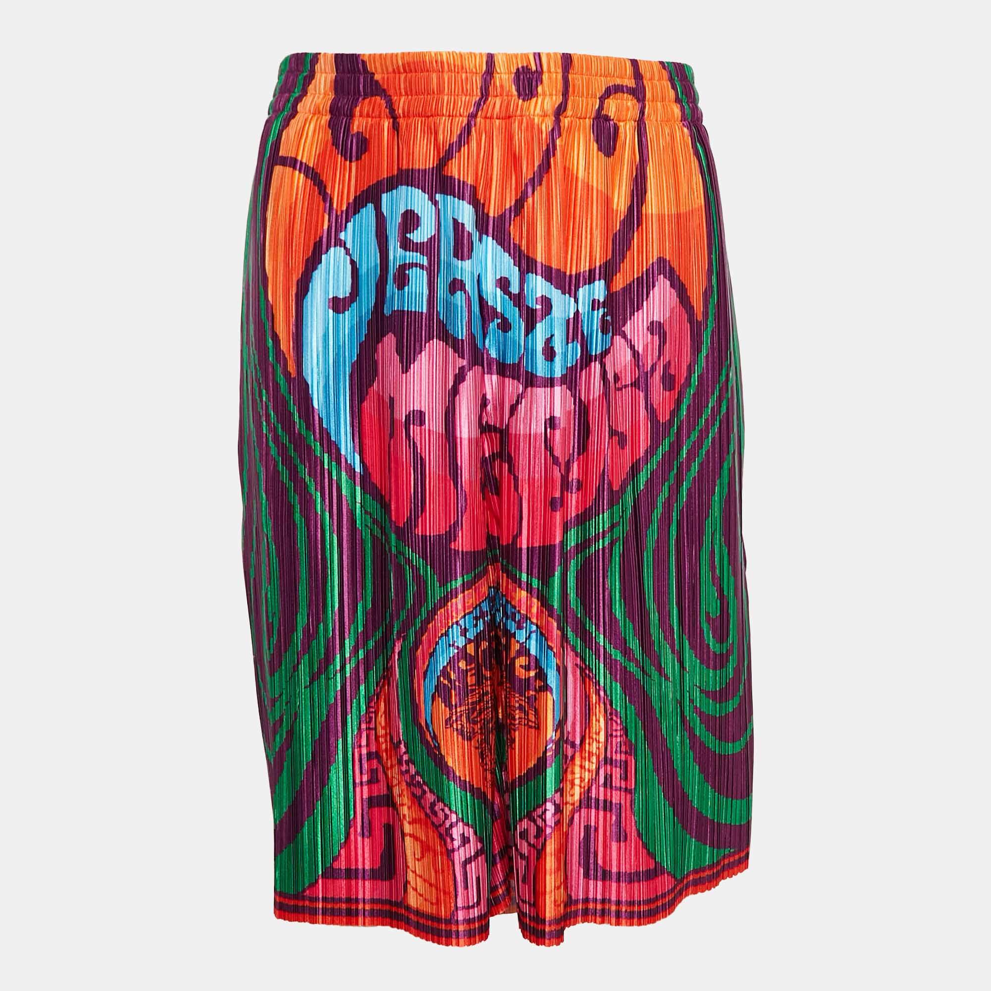 Versace Multicolor Medusa Print Satin Plisse College Fit Shorts XXL
