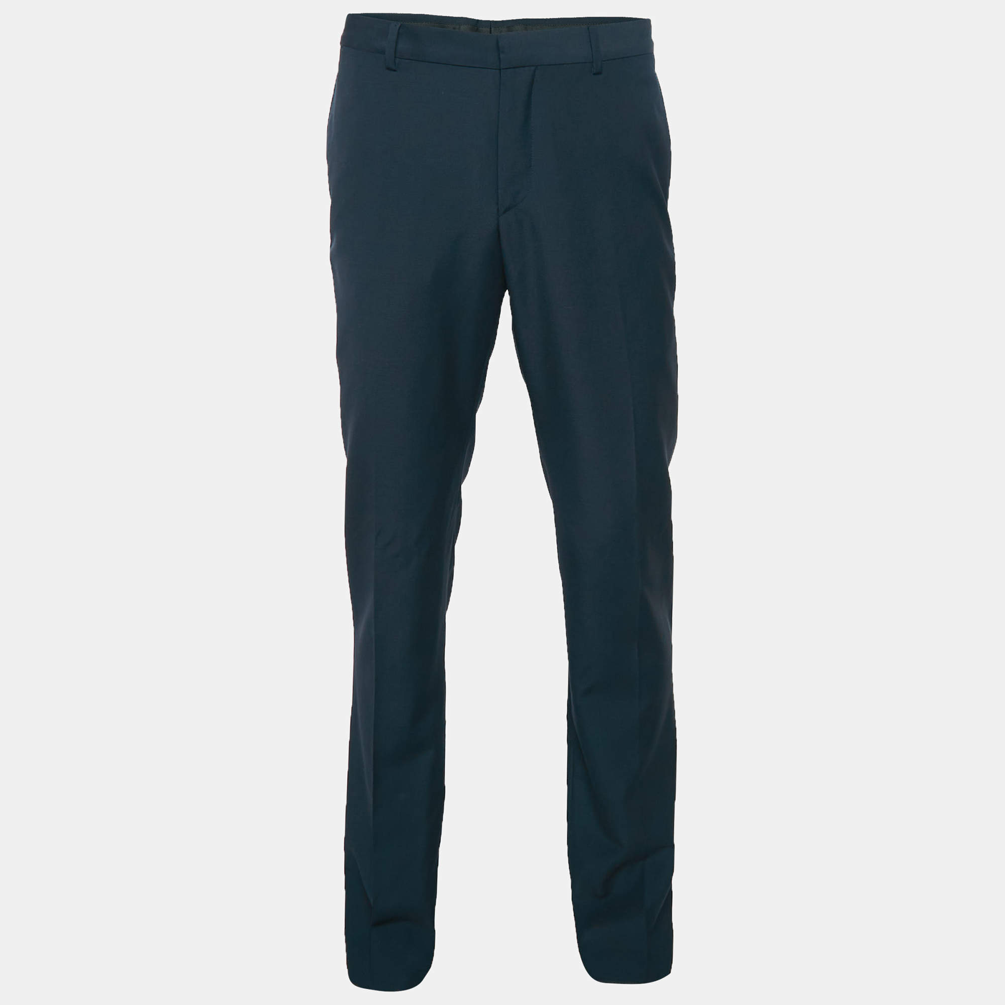 Versace Navy Blue Wool Straight Leg Formal Trousers L