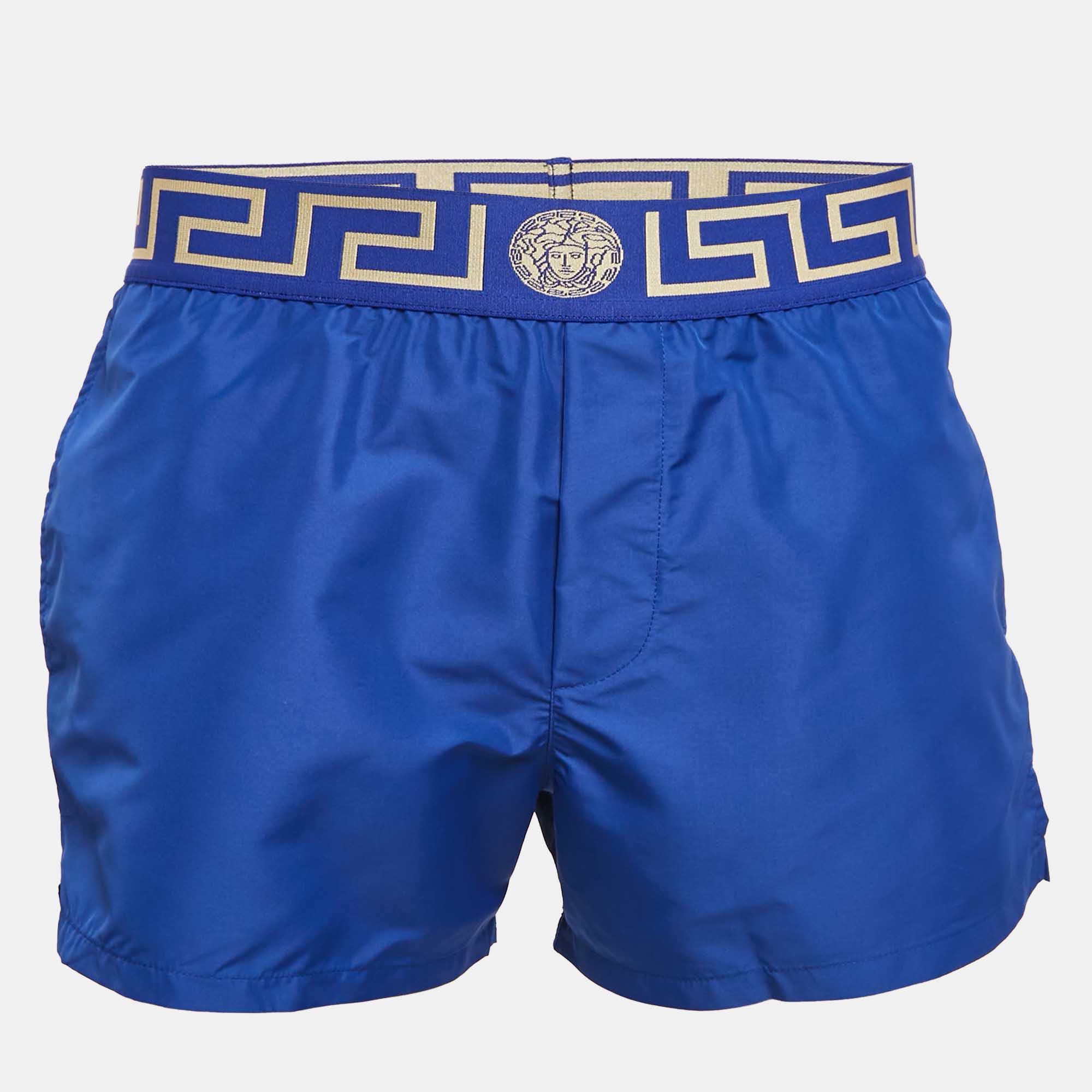 Versace Blue Greca Border Synthetic Swim Shorts M