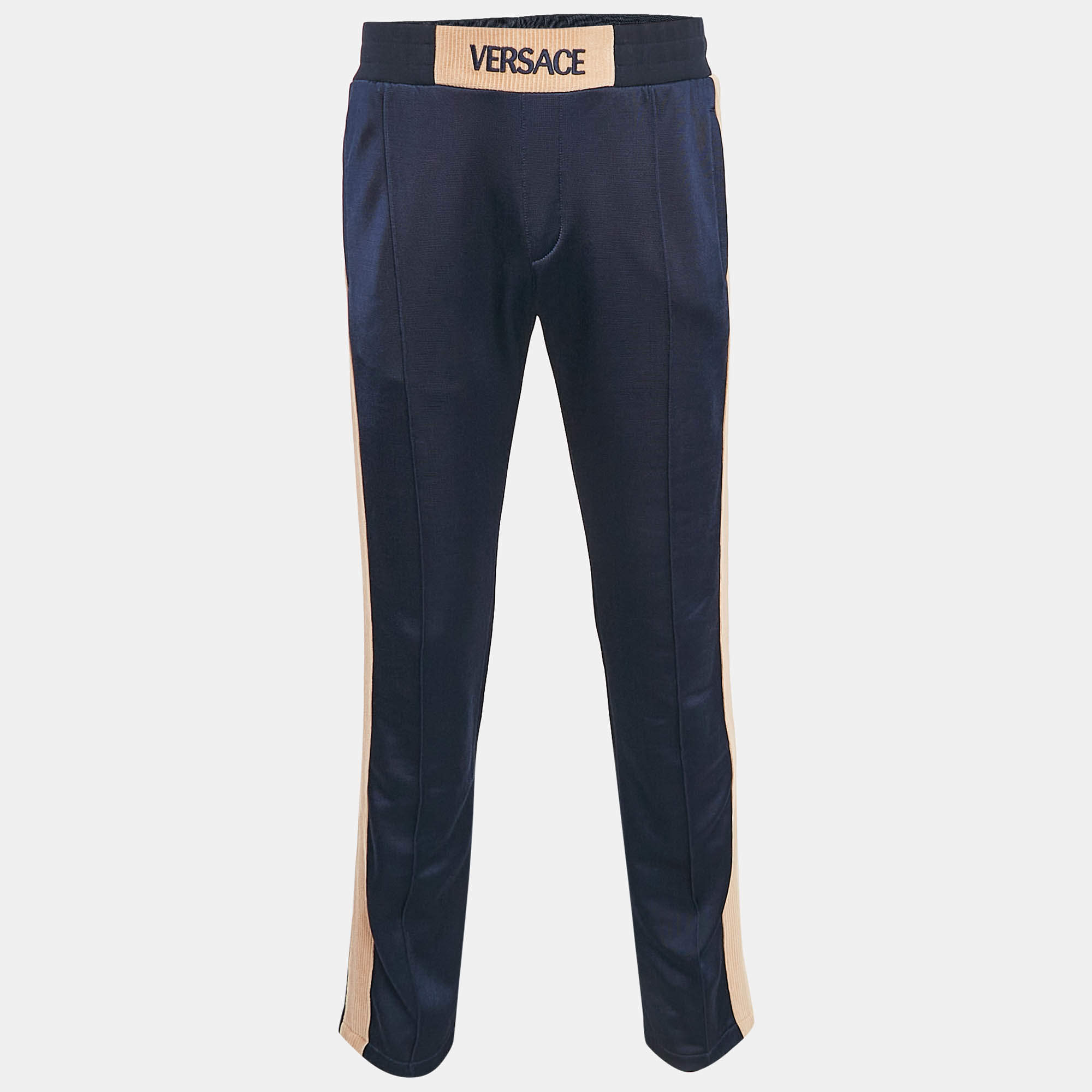 Versace Navy Blue Corduroy Trim Jersey Taylor Fit Track Pants S