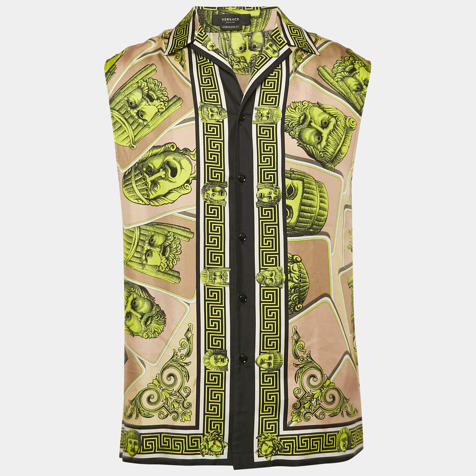 Versace Multicolor Printed Silk Button Front Sleeveless Shirt S