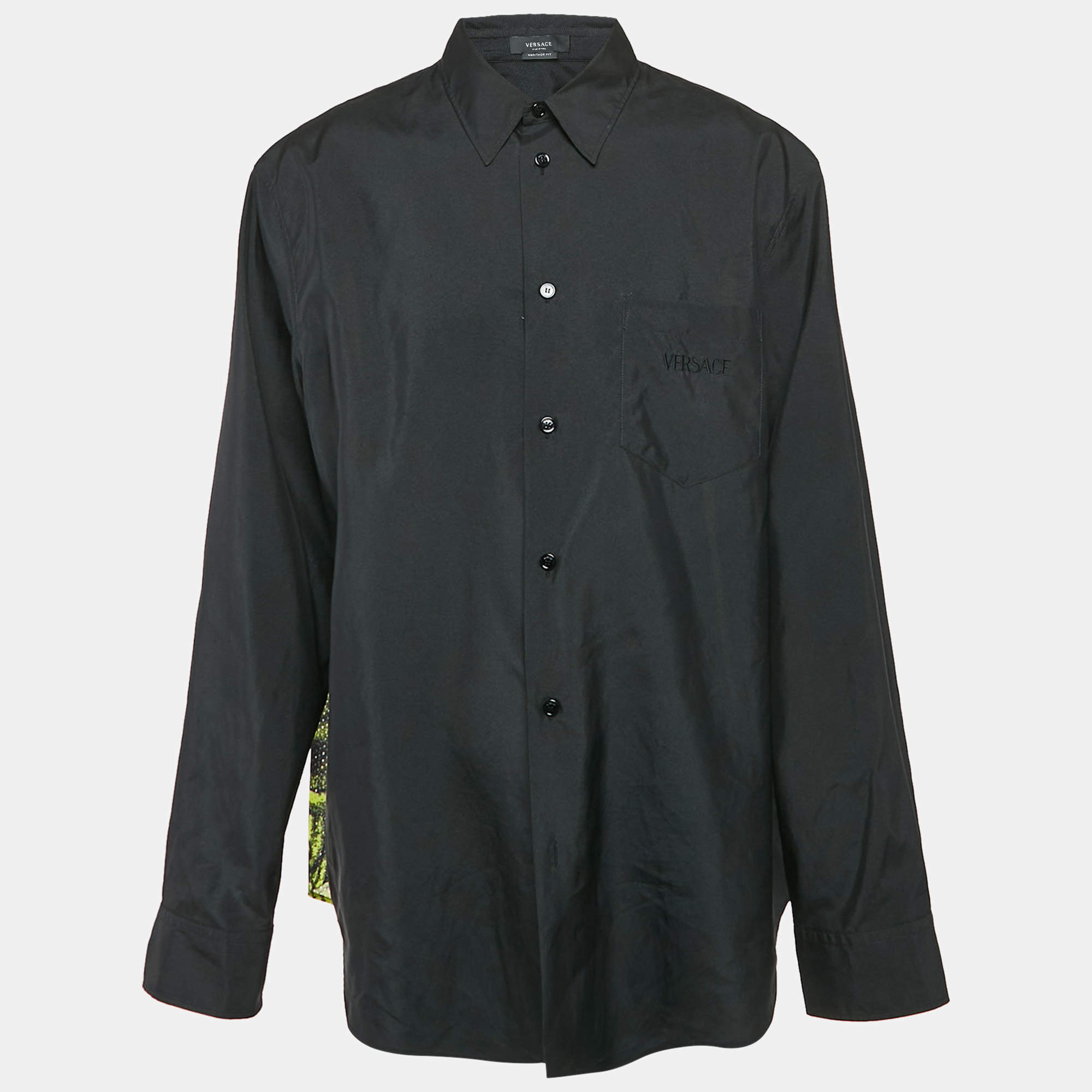 Versace Black Silk Blend and Printed Mesh Button Front Shirt 4XL