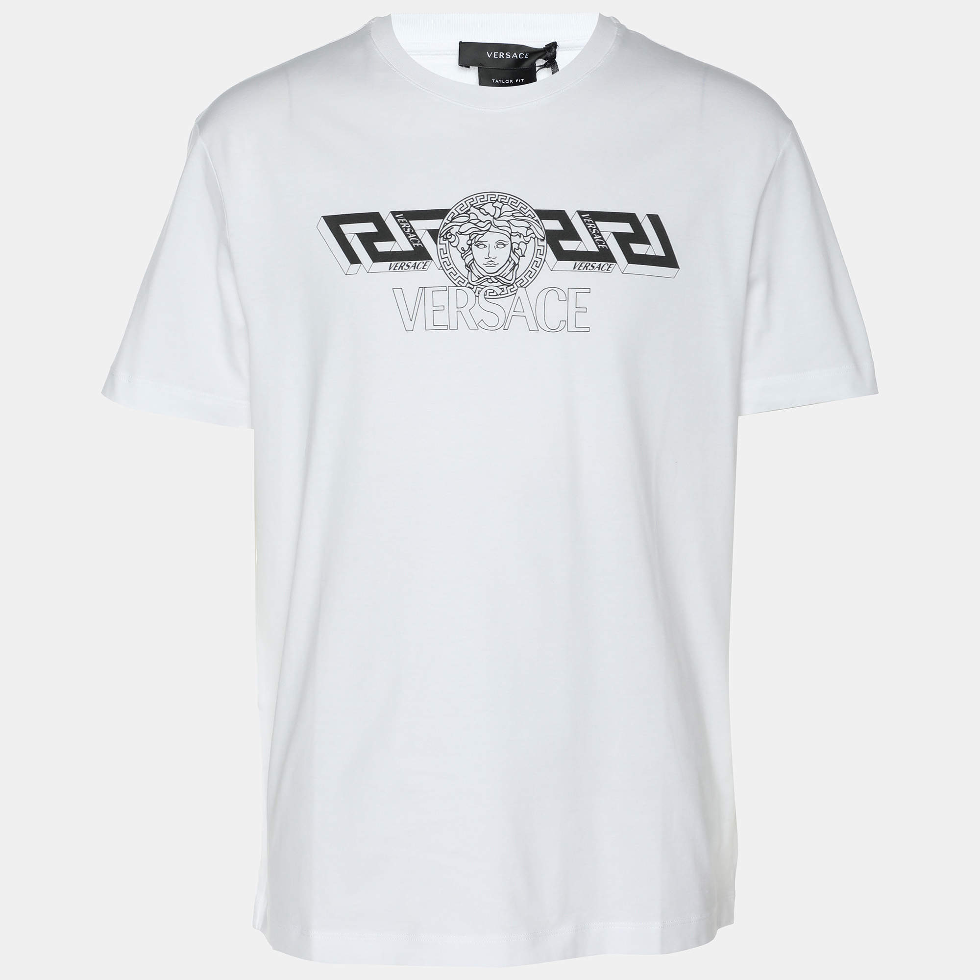 Pre Owned Versace White Jersey Logo Print T-Shirt L