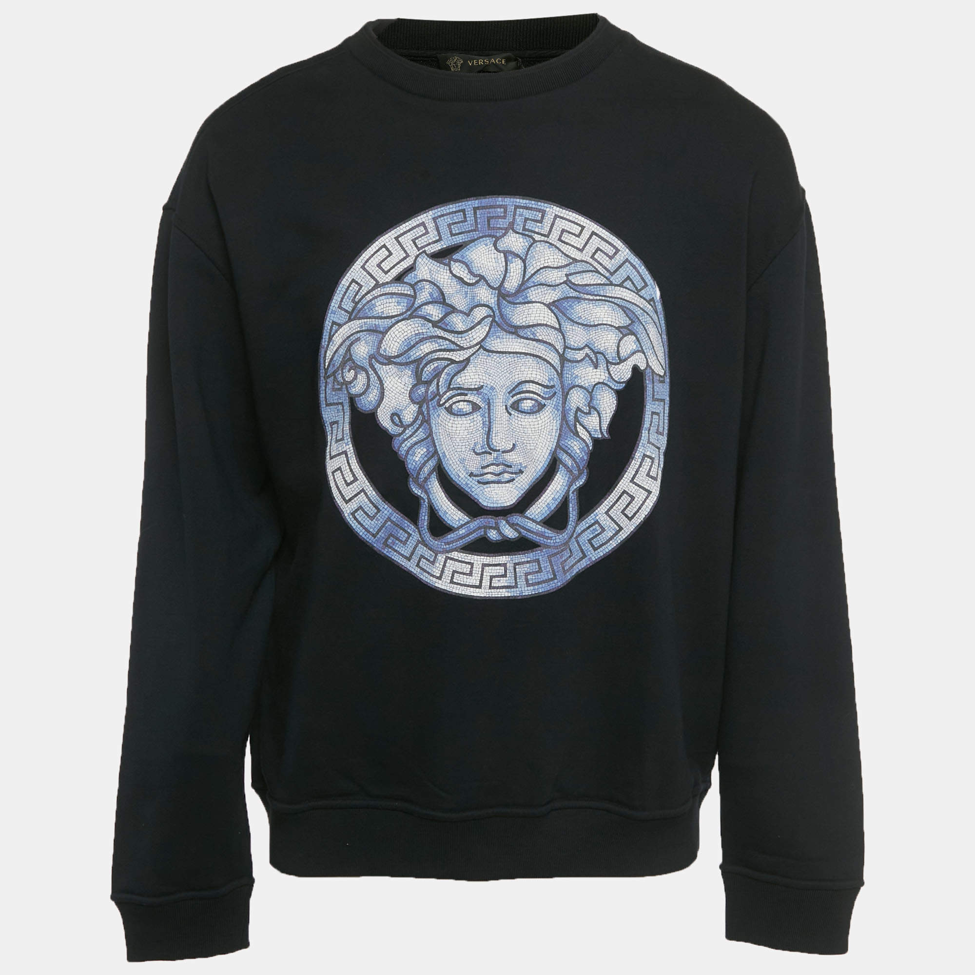 مملوكة مسبقًا Versace Black Medusa Head Printed Cotton Knit Pullover XXL  