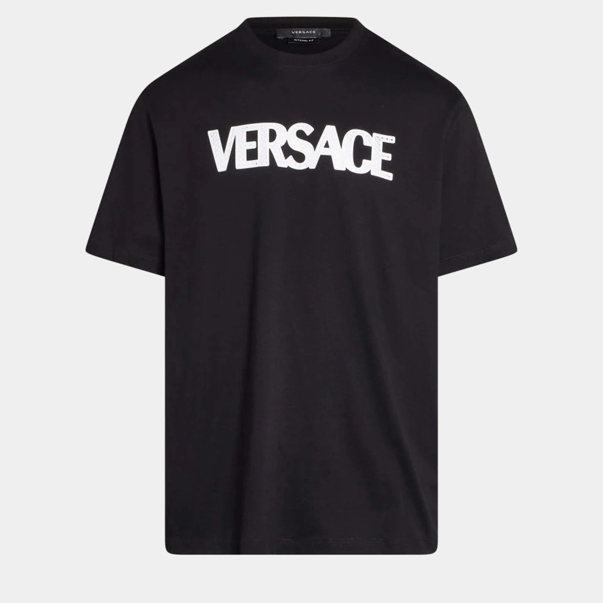 مملوكة مسبقًا Versace Logo Printed Black Cotton Tshirt