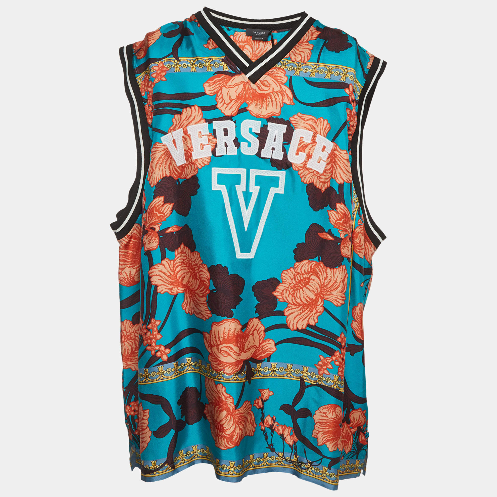 Pre Owned Versace Multicolour Acid Bouquet Print Silk Tank Top 3XL