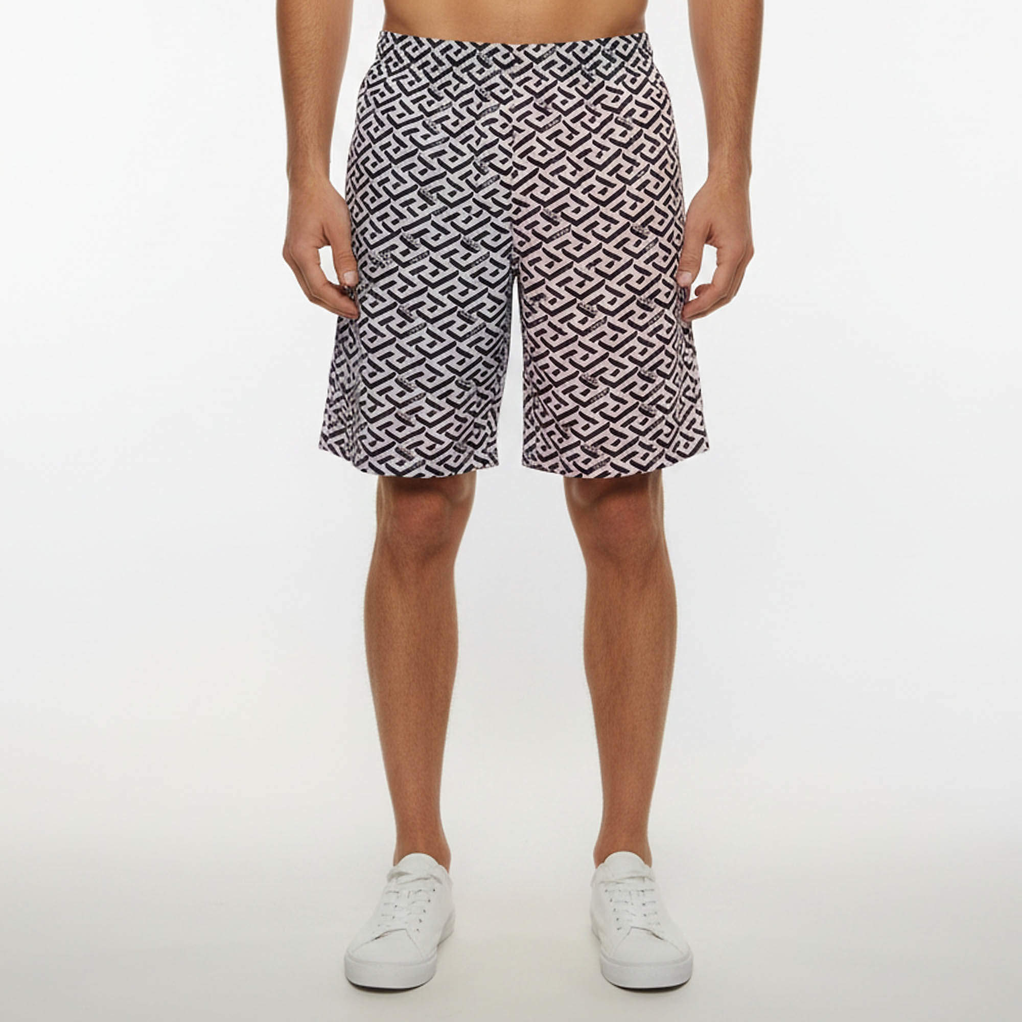 Pre Owned Versace Purple/Pink La Greca Signature Print Lawn Shorts L