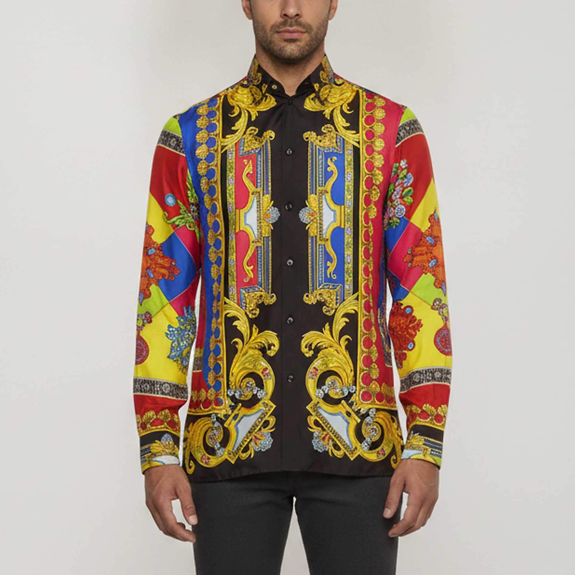 Pre Owned Versace Multicolor Baroque Print Silk Button Down Shirt M