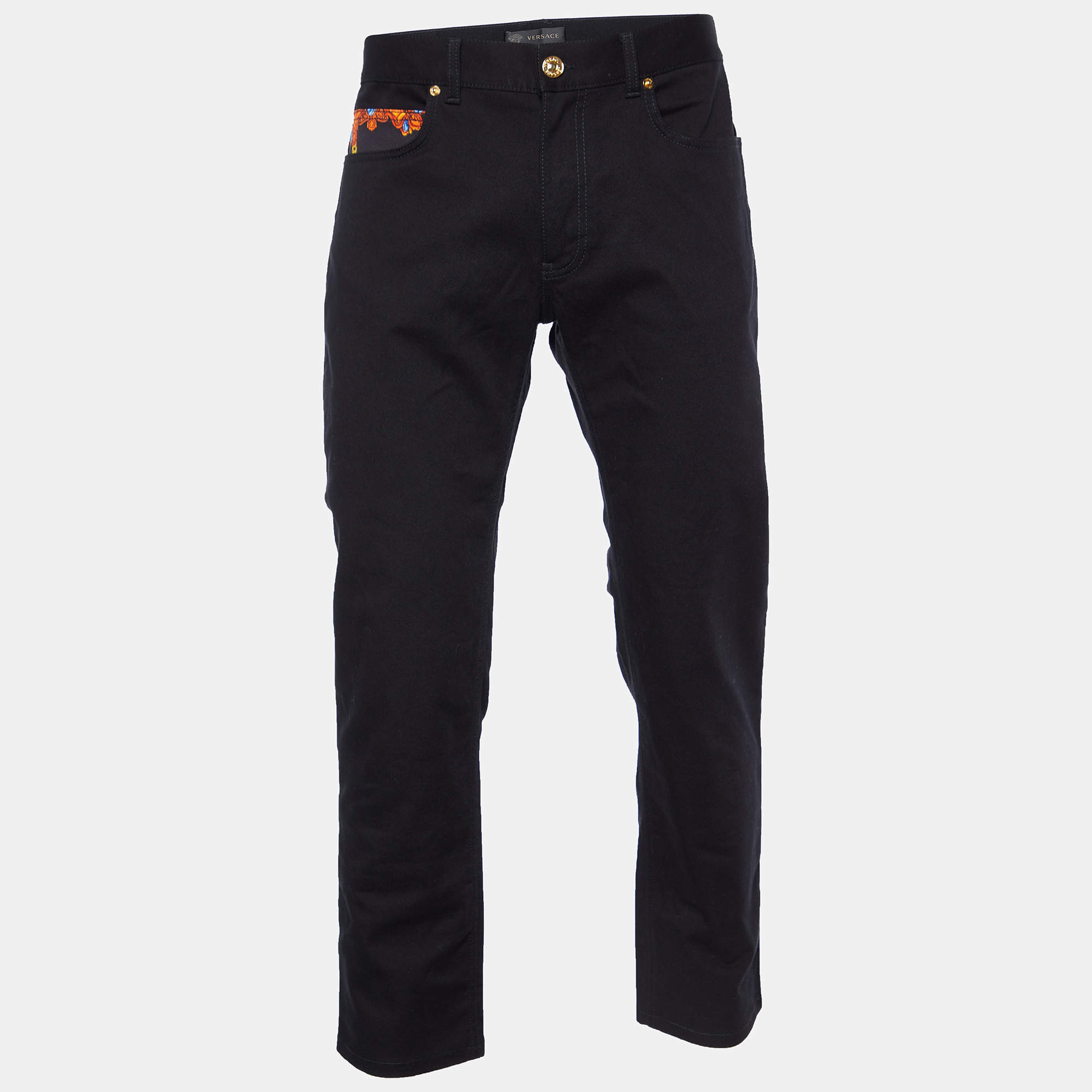 Versace  Black Denim Printed Detail Taylor Fit Jeans XL