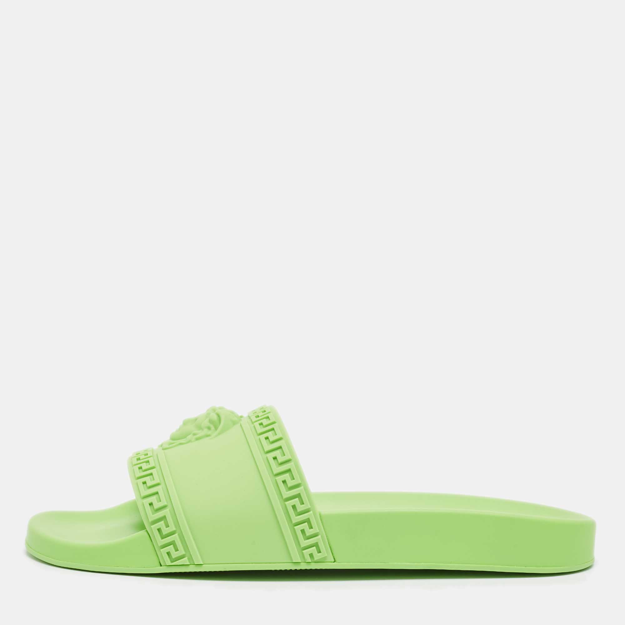 Versace Neon Green Rubber Palazzo Pool Slides Size 46