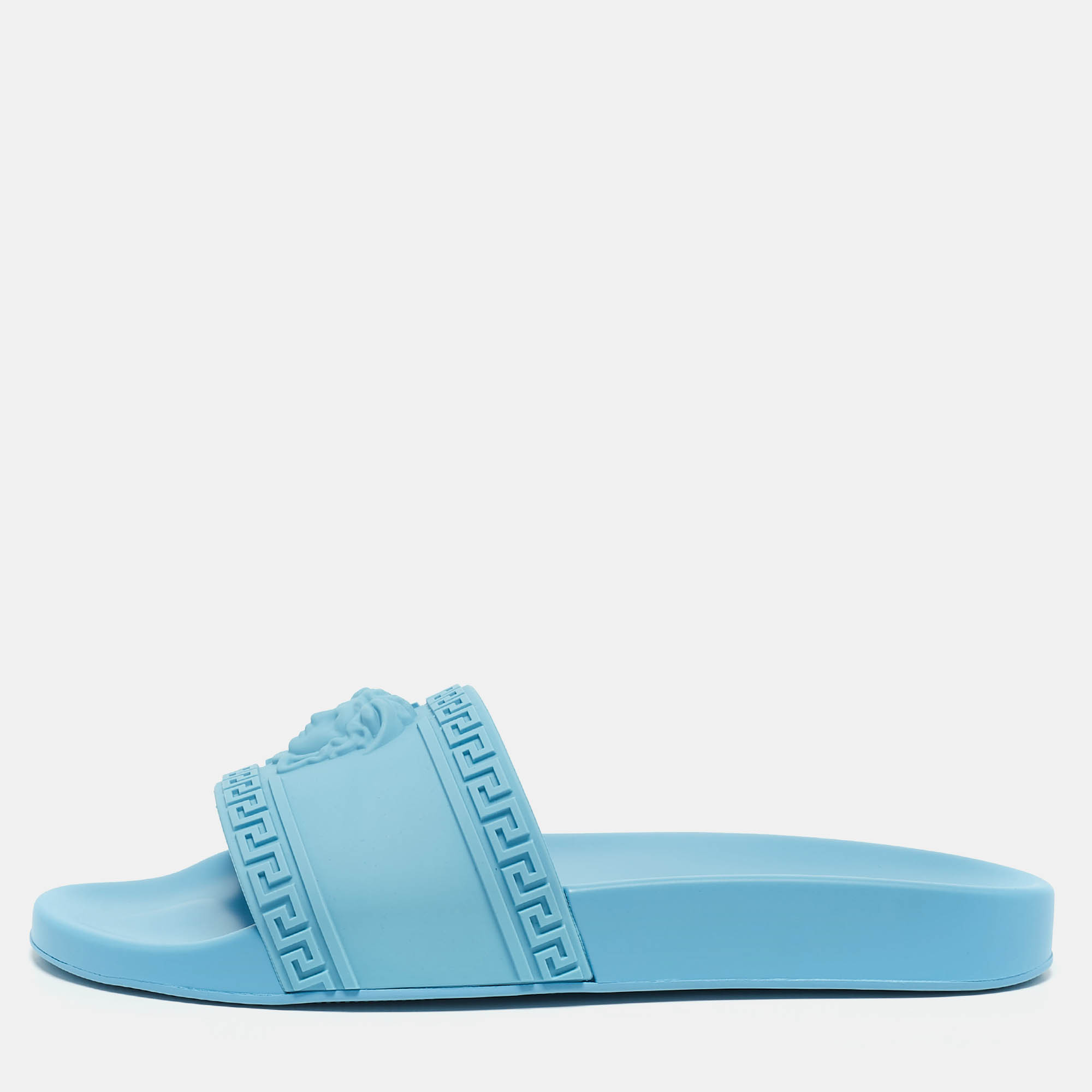 Versace Light Blue Rubber Pool Flat Slides Size 44