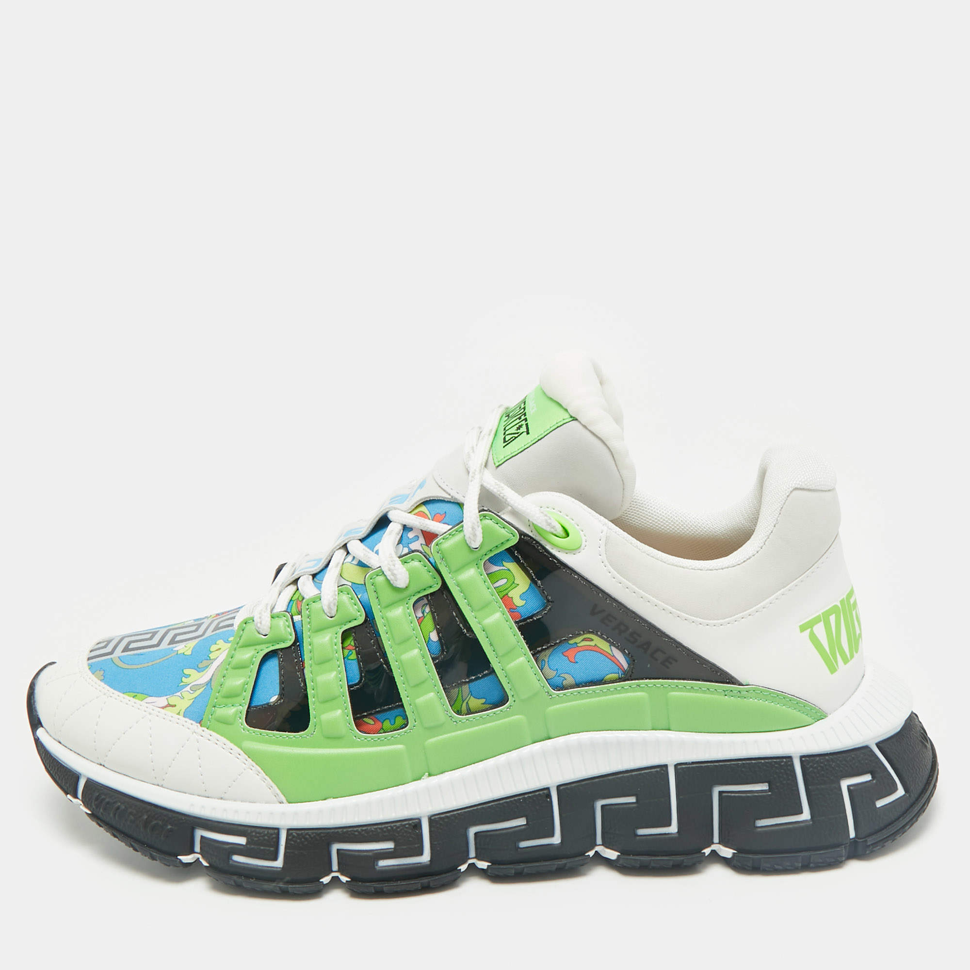 Versace Multicolor Leather and Canvas Trigreca Sneakers Size 46