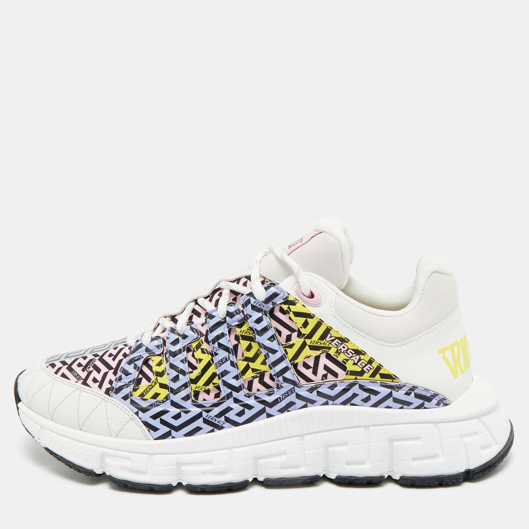 Pre Owned Versace Multicolor Canvas and Leather Trigreca Sneakers Size 46