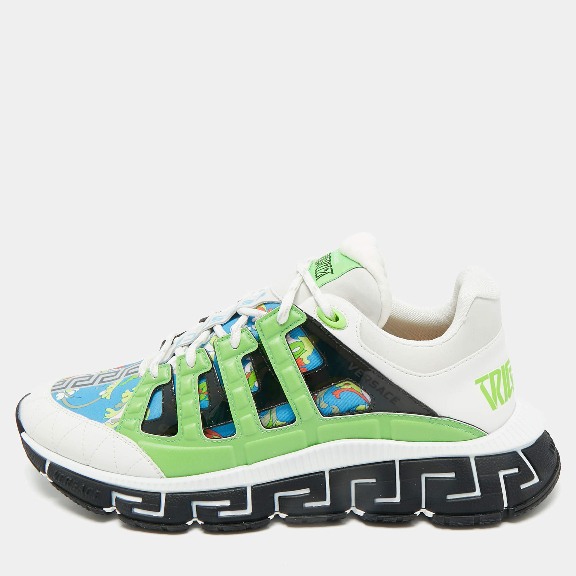 Pre Owned Versace Multicolor Canvas and Leather Trigreca Sneakers Size 46