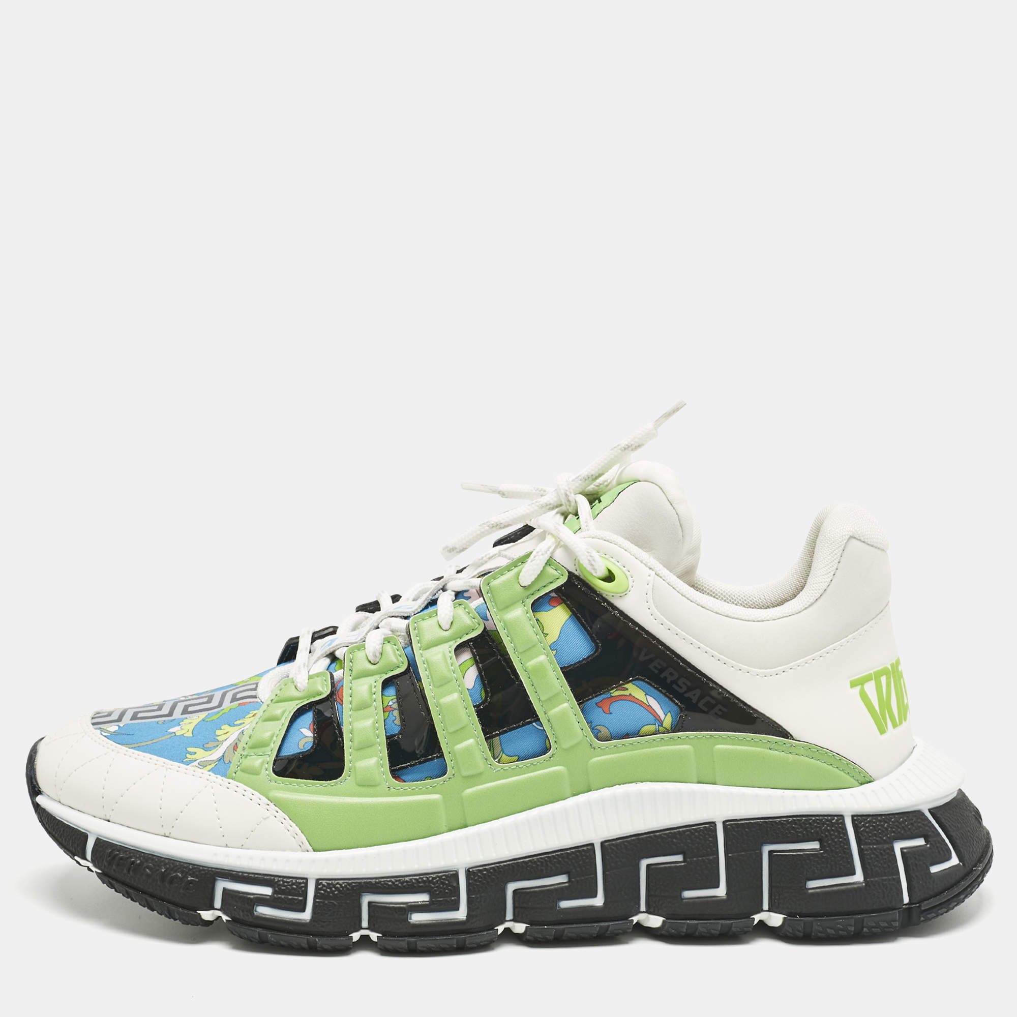 Pre Owned Versace Multicolor Canvas and Leather Trigreca Sneakers Size 46