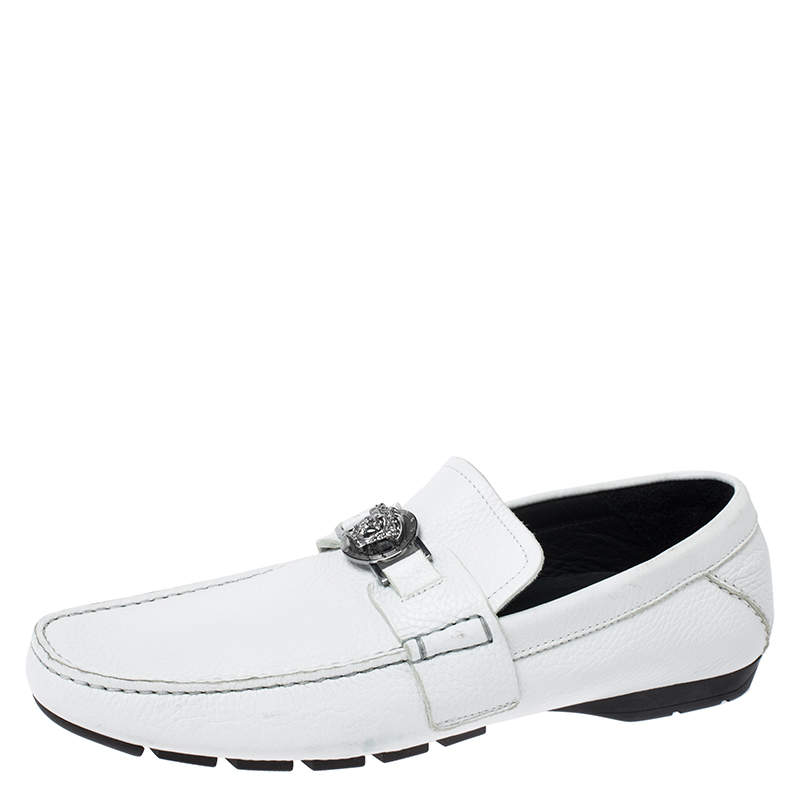 Versace White Leather Medusa Detail Slip On Loafers Size 41