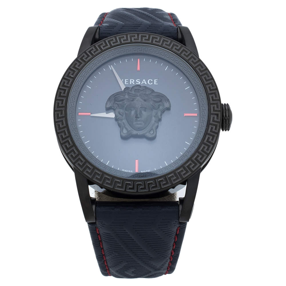 Pre Owned Versace Blue Black Ion Plated Stainless Steel Palazzo Empire VERD00118 Men's Wristwatch 43 mm