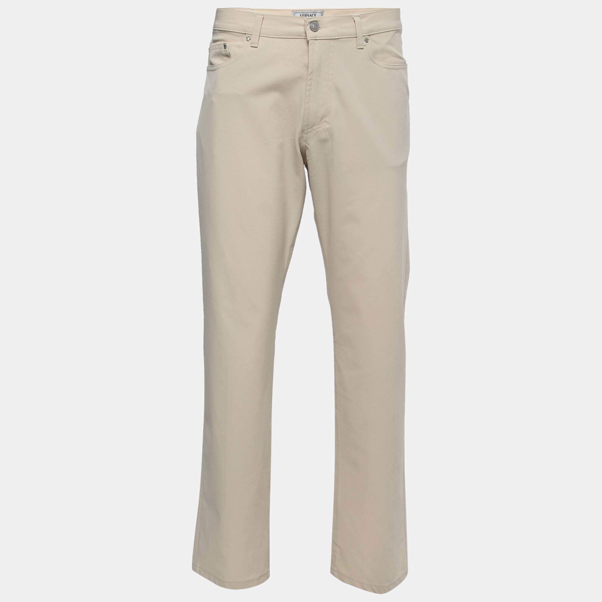مملوكة مسبقًا Versace Signature Beige Stretch Knit Jeans XL Waist 36"