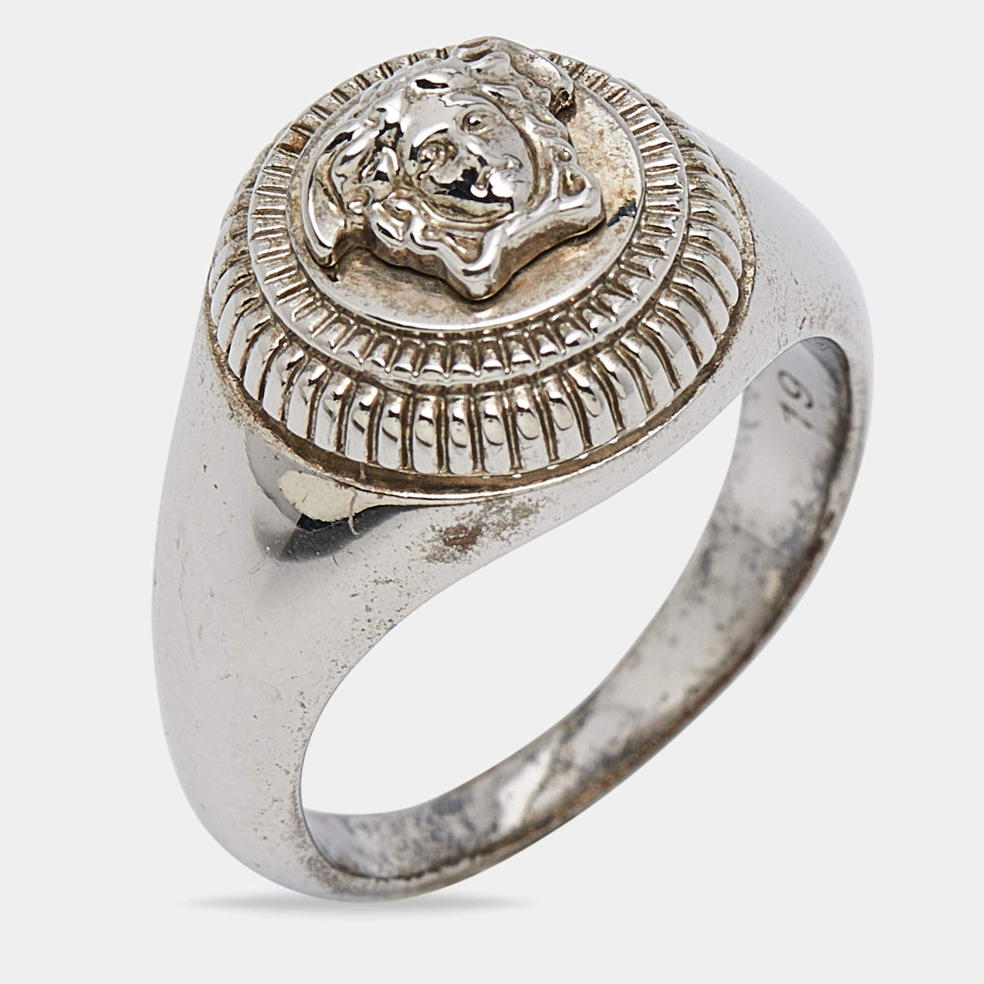 Versace Medusa Biggie Silver Tone Ring Size 59