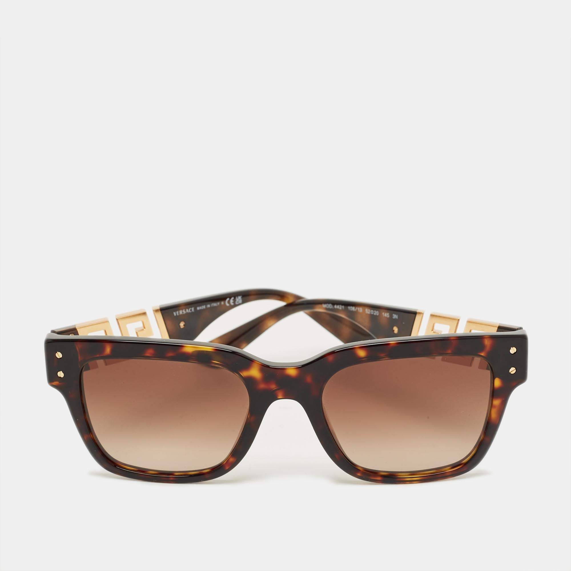 Pre Owned Versace Tortoiseshell Brown Gradient Greca Square Sunglasses