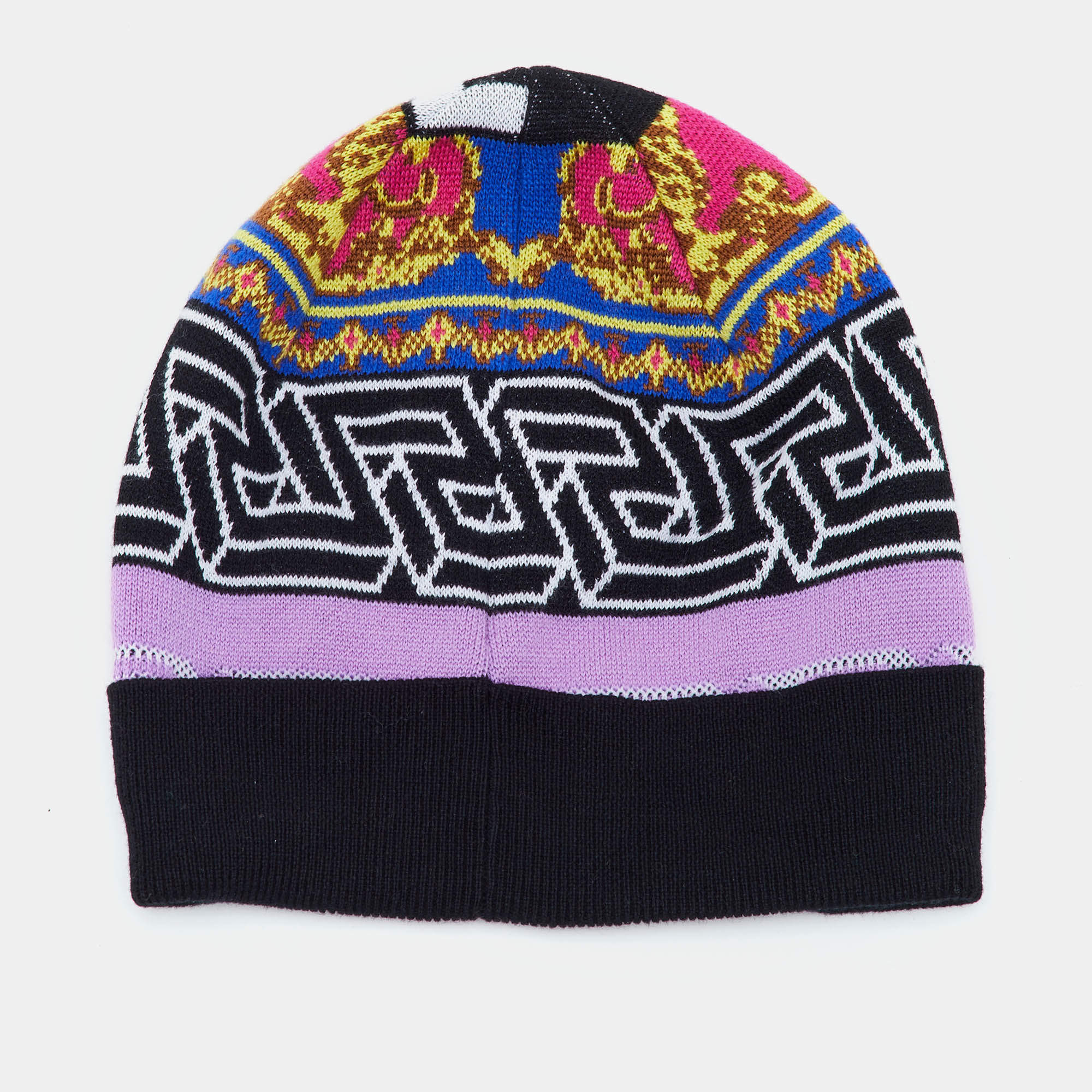 Pre Owned Versace Multicolor Fabric Blend La Greca Beanie