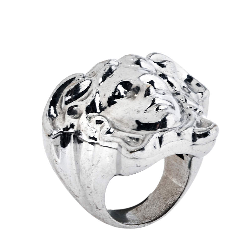 Versace Silver Tone Medusa Ring Size EU 