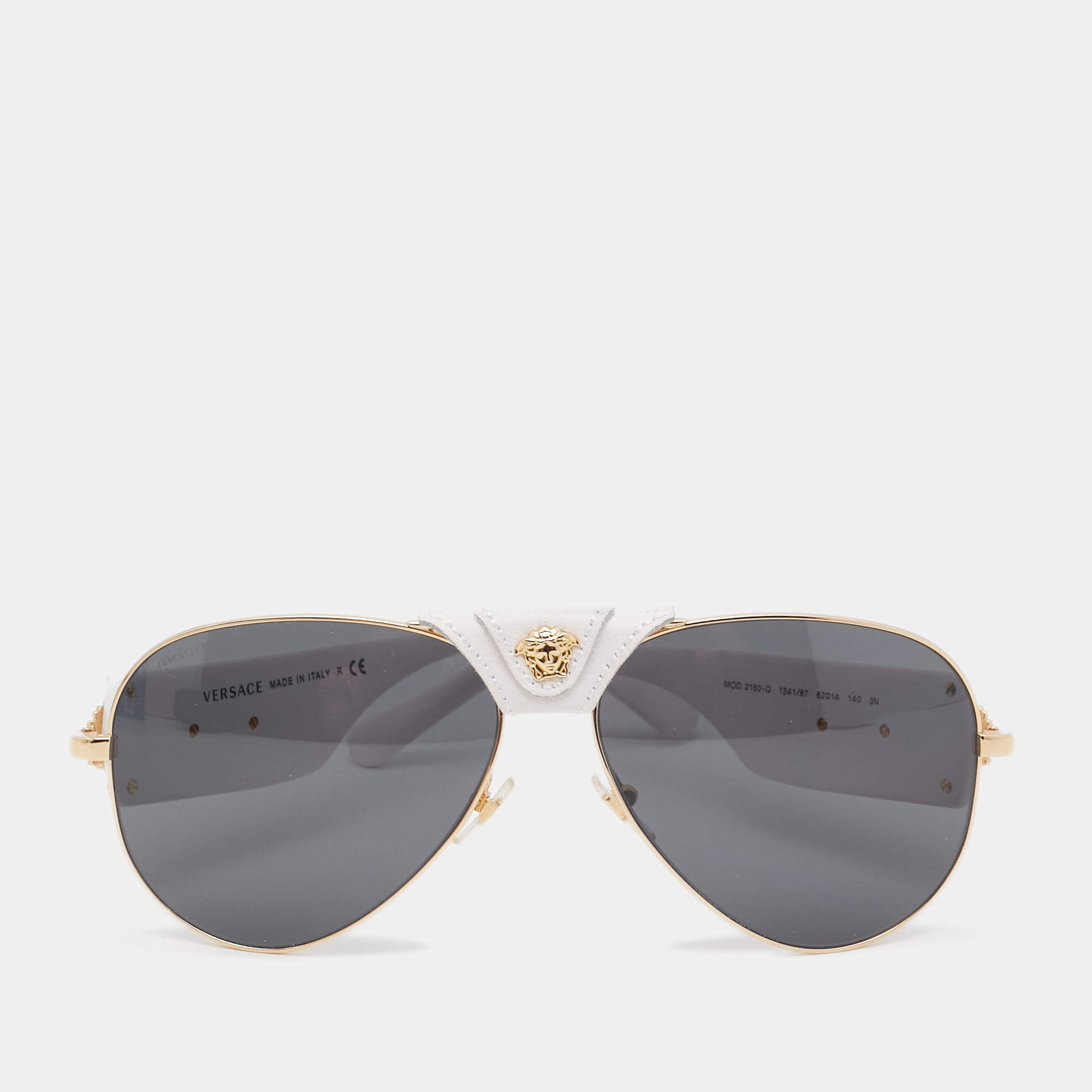 Pre Owned Versace White/Gold Baroque Aviator Sunglasses