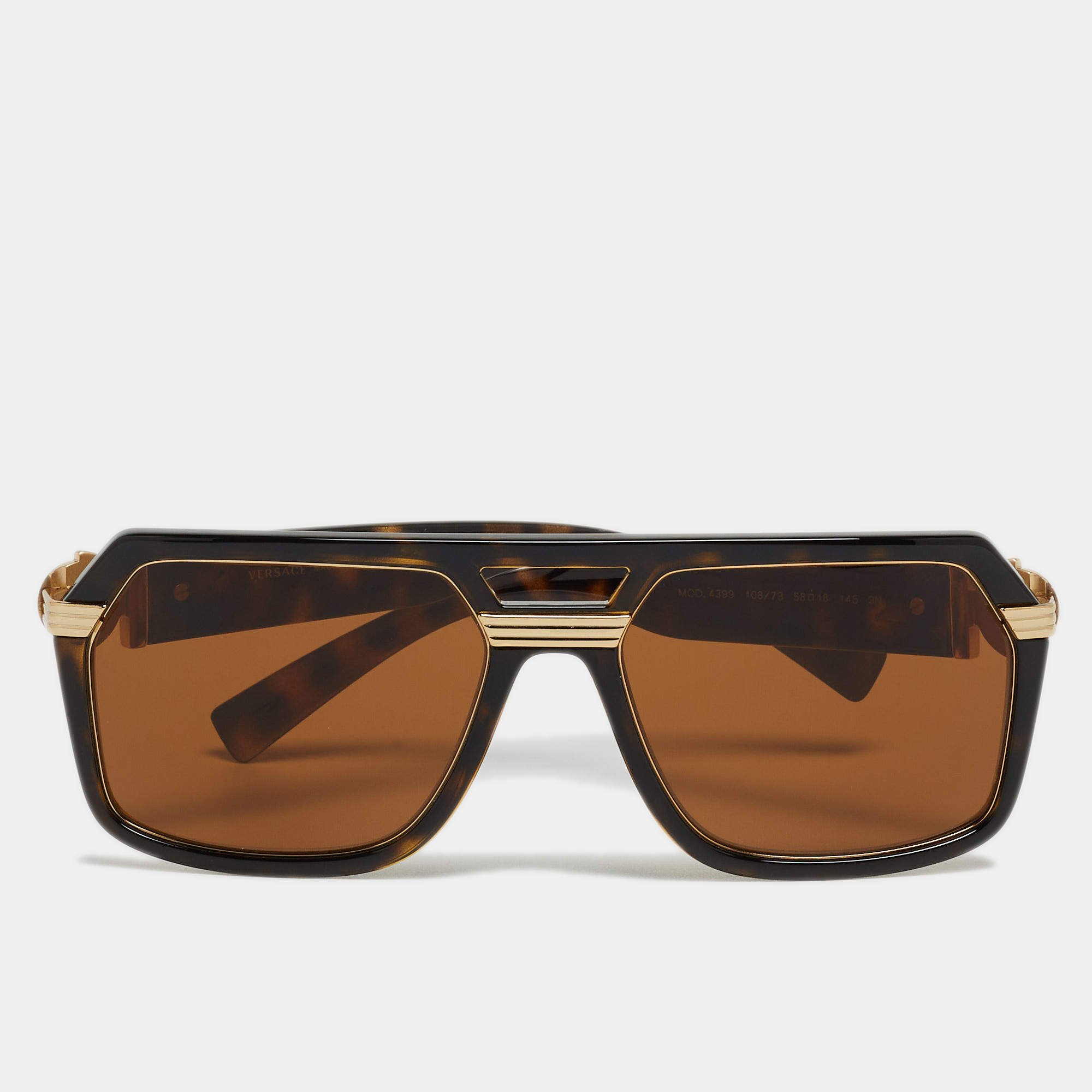 Versace Brown Tortoise Medusa Icon Aviator Sunglasses