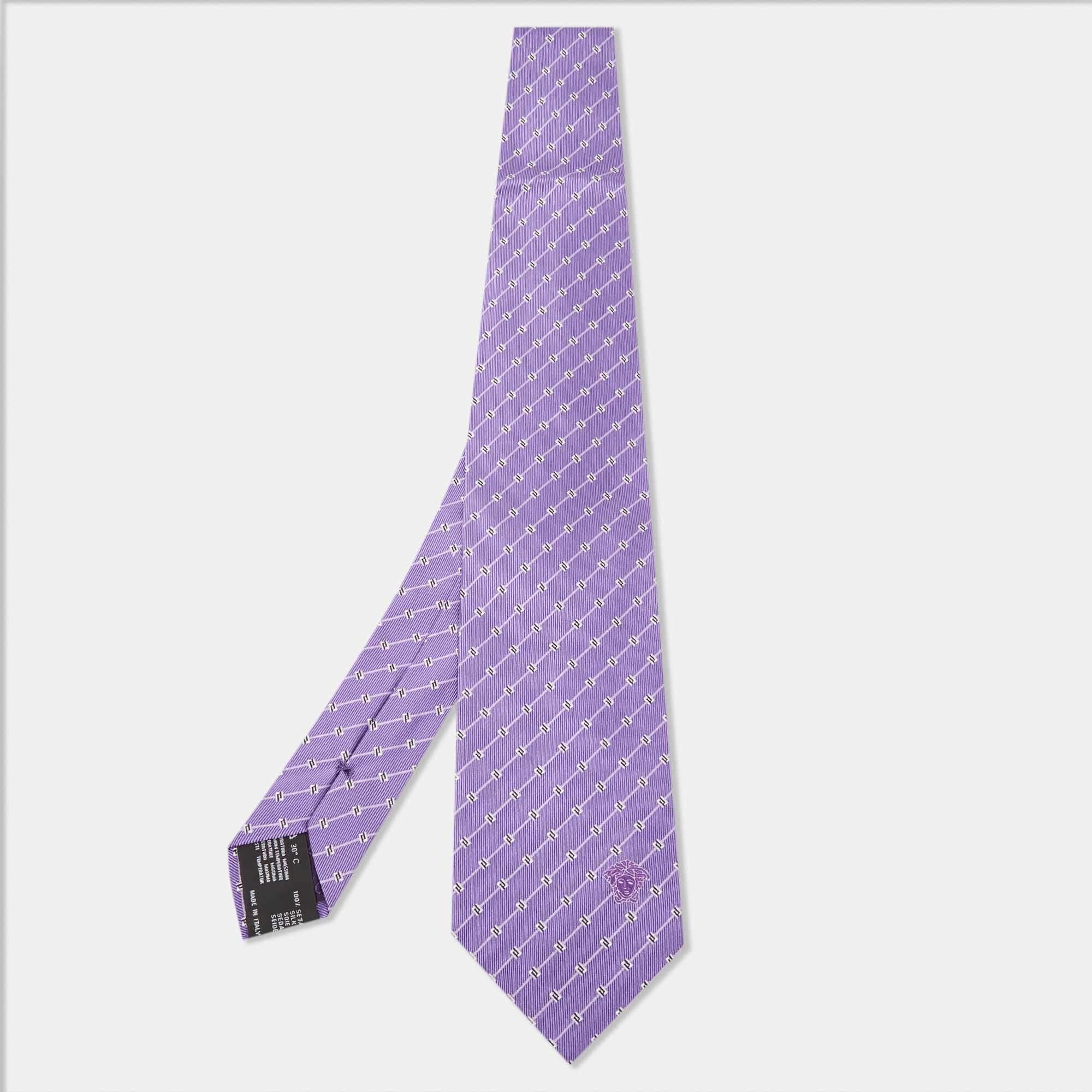 Versace Purple Greek Patterned Silk Tie
