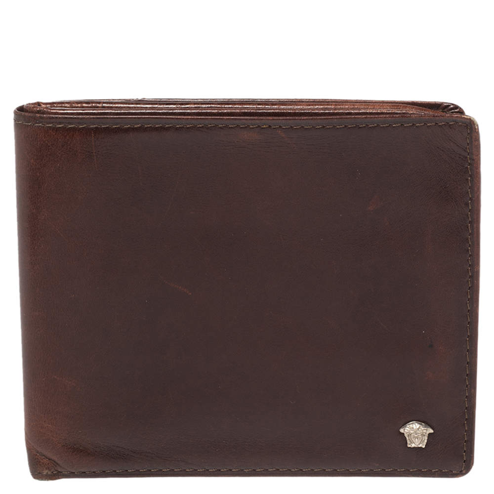 Versace Brown Leather Medusa Bifold Wallet