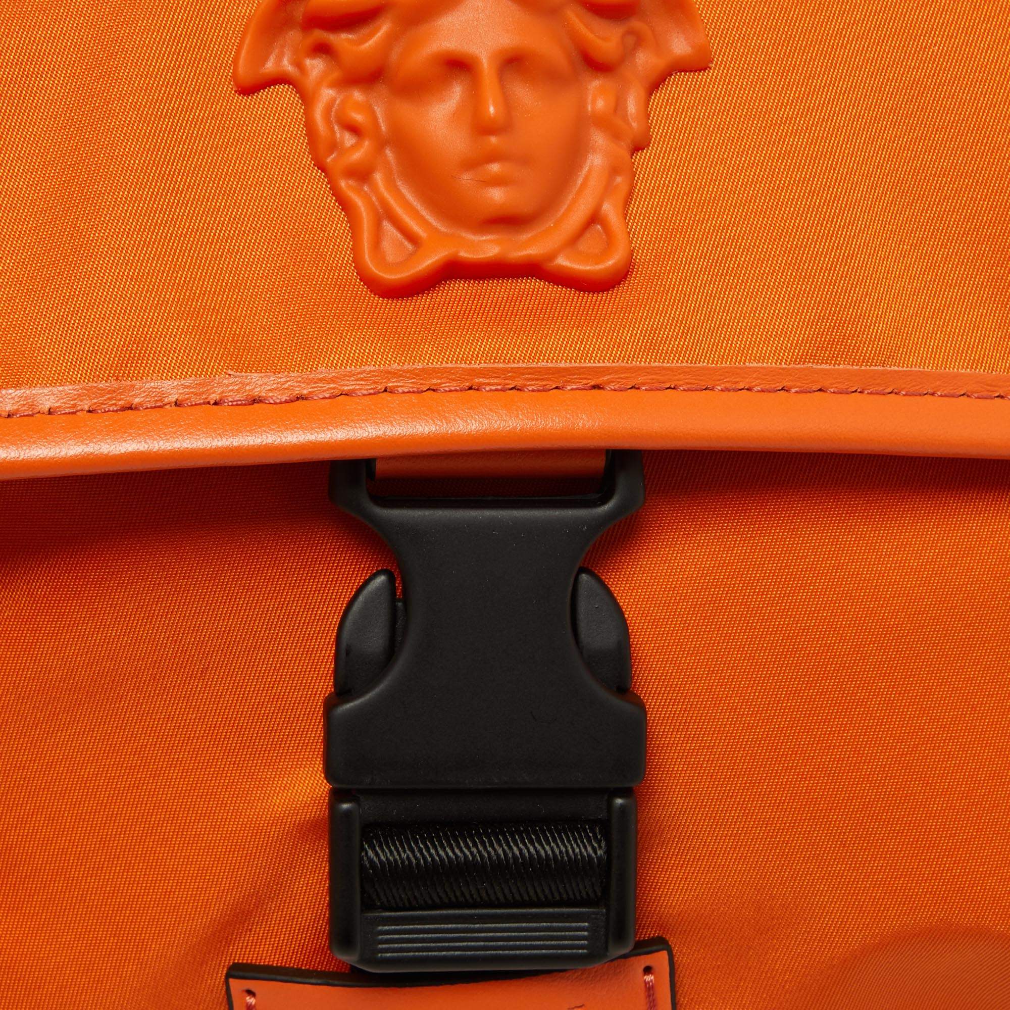 NEW $950 VERSACE Men's Orange Nylon LA MEDUSA LOGO Crossbody Messenger  SMALL BAG