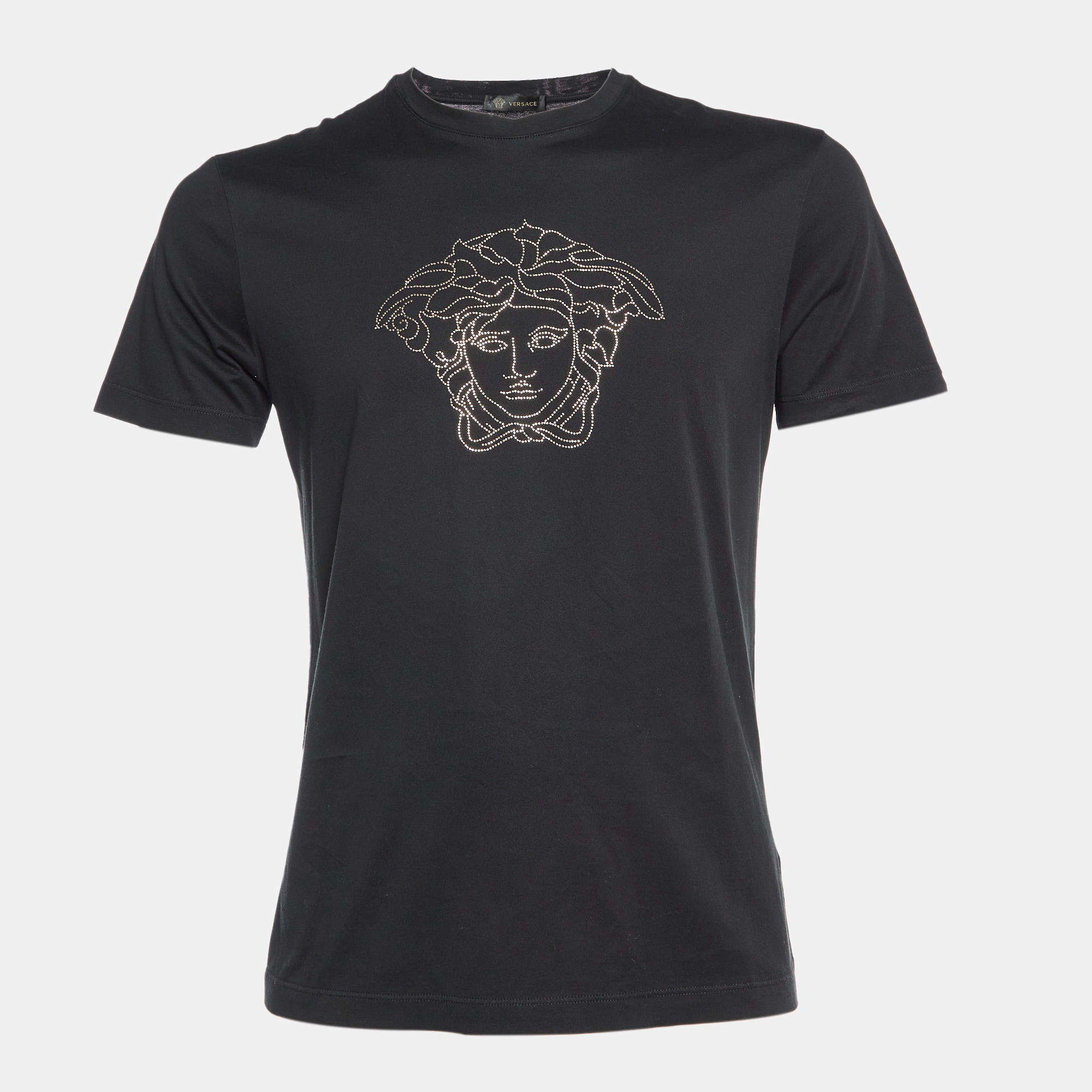 Versace Black Cotton Medusa Embellished Crew Neck T-Shirt S