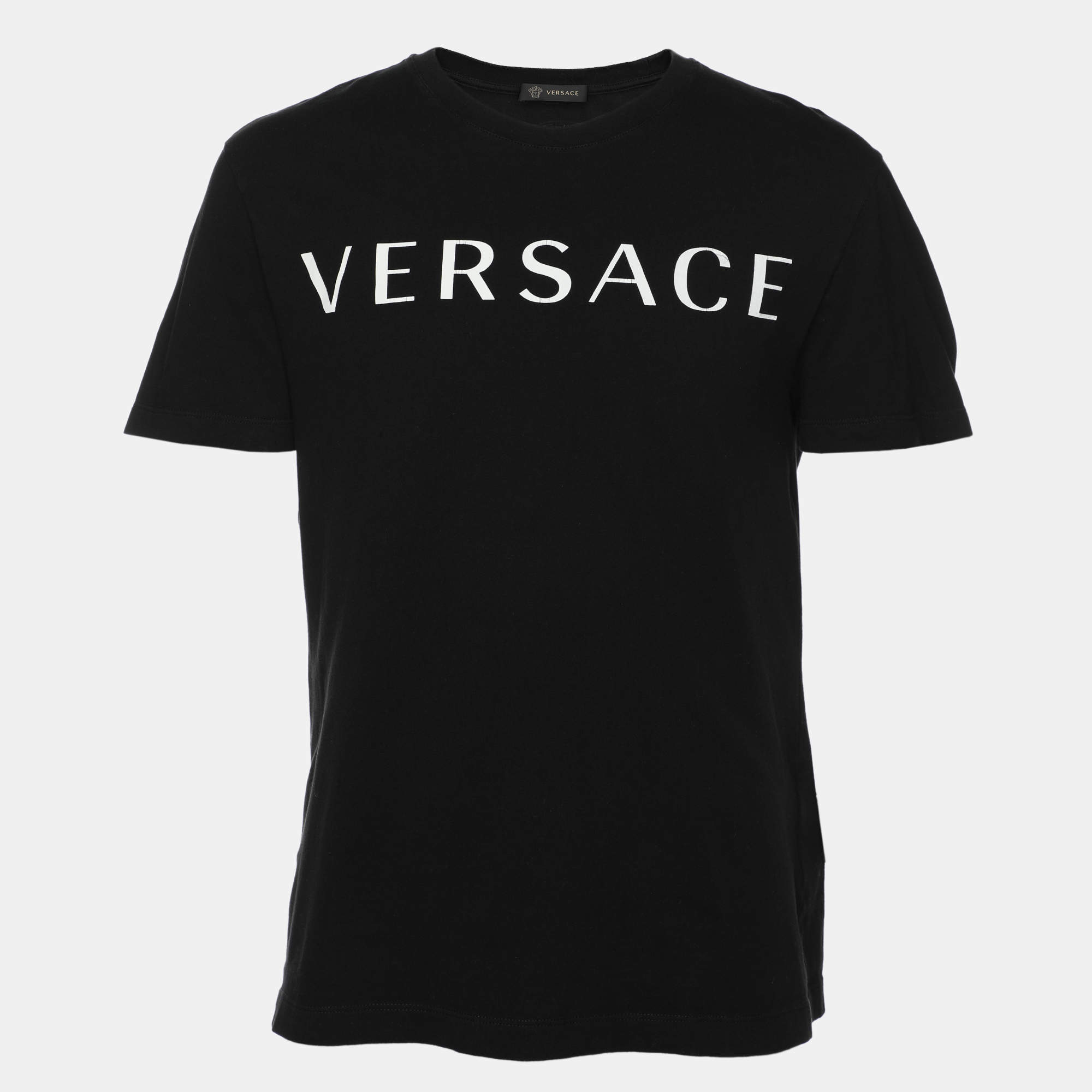 Versace Black Cotton Logo Printed T-Shirt M
