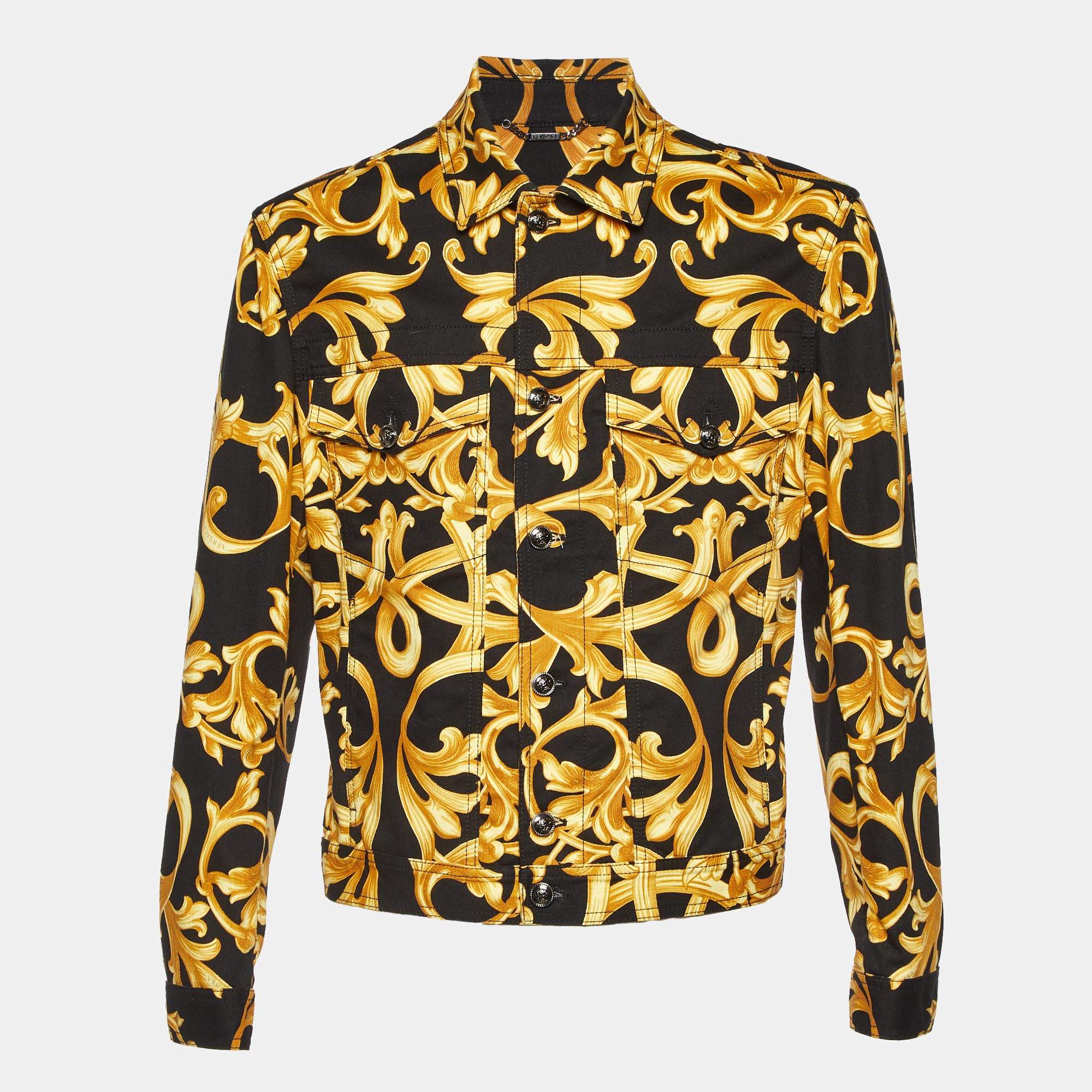 Versace Black Baroque Print Denim Jacket L
