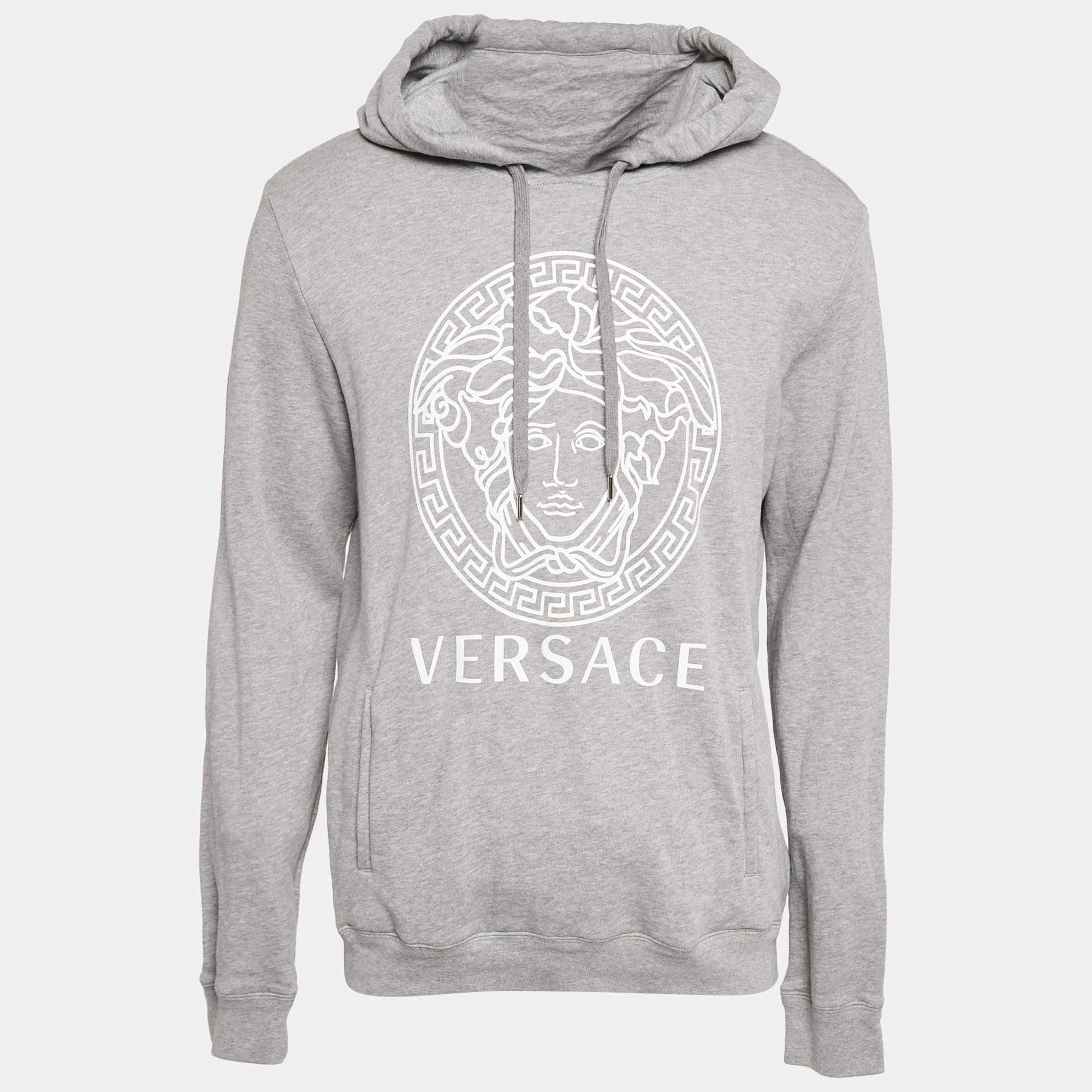 Pre Owned Versace Grey Medusa Print Cotton Knit Hoodie XL