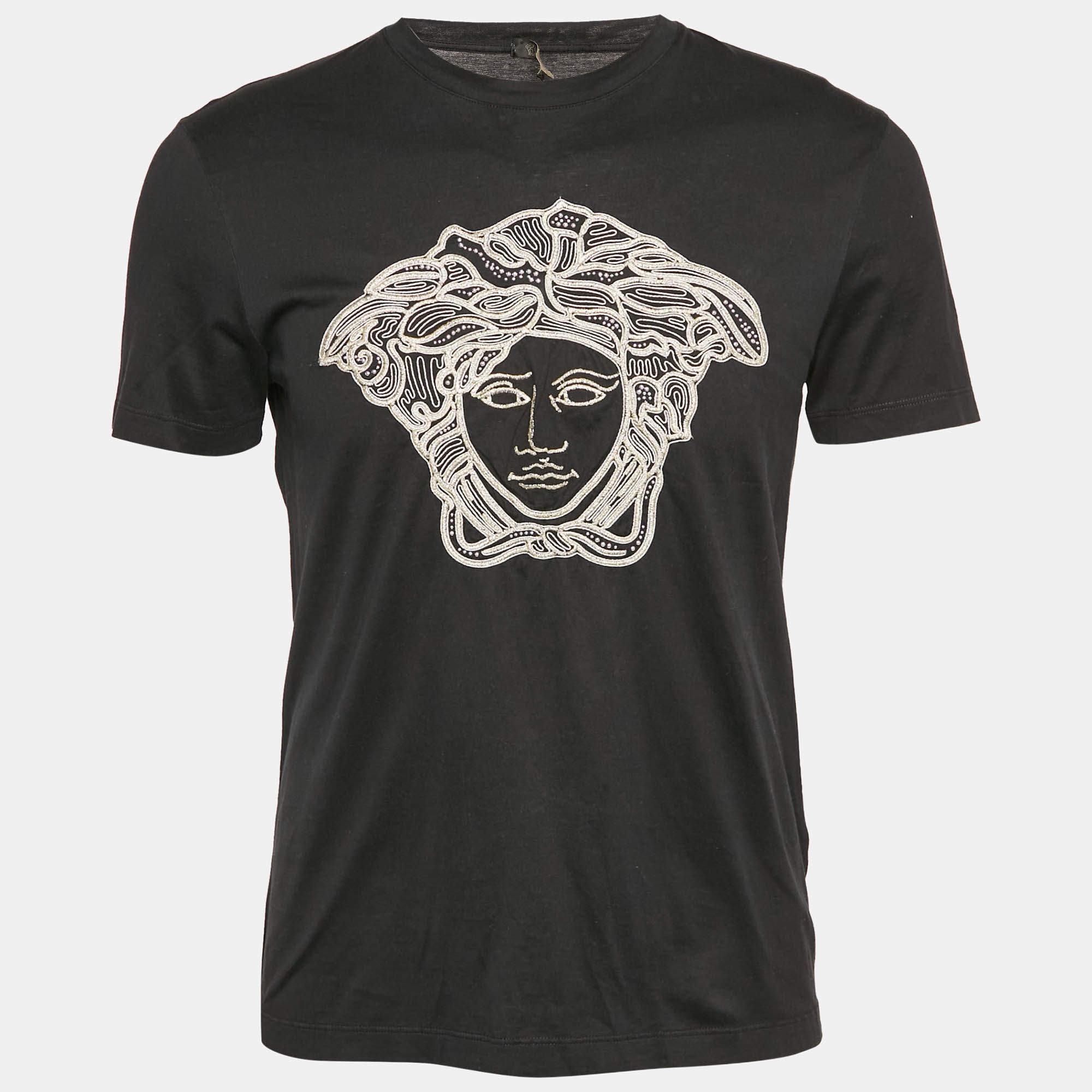 Pre Owned Versace Black  Medusa Embroidered Jersey T-Shirt S