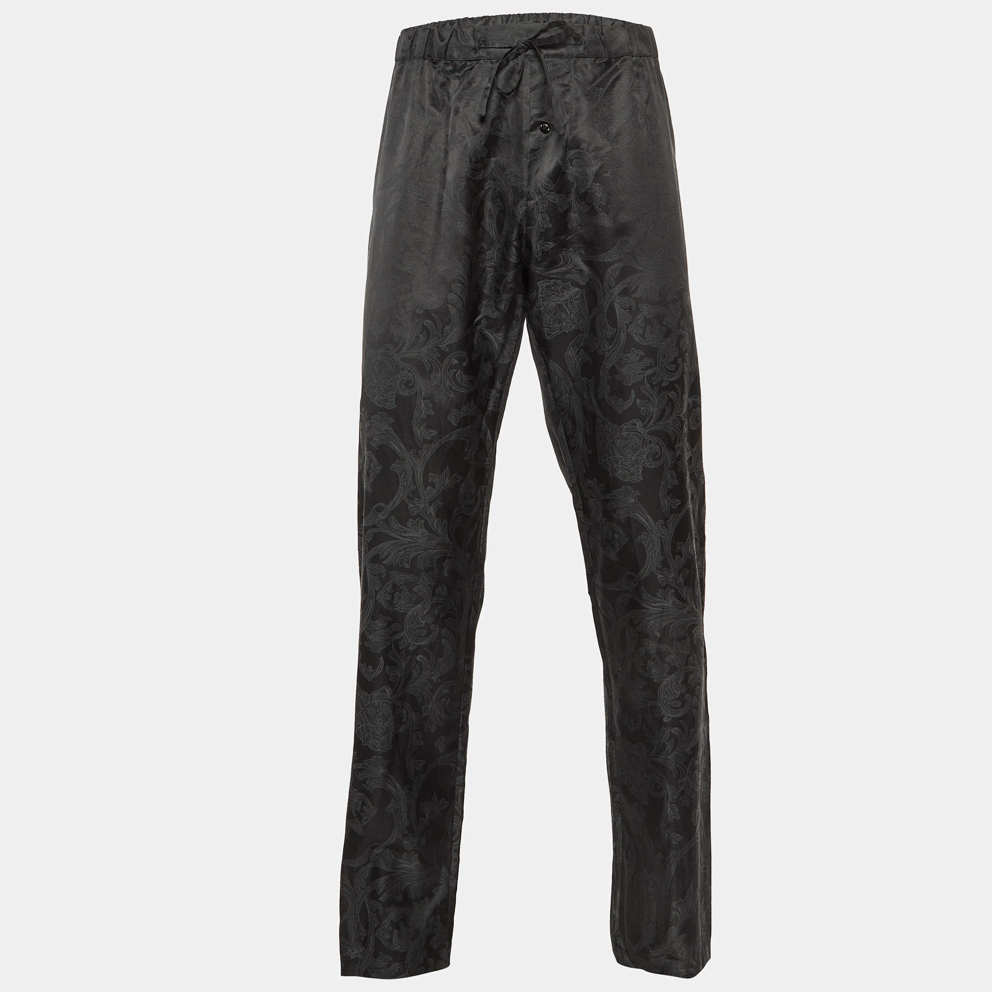 Versace Underwear Black Barocco Print Cotton & Silk Pajama Pants L