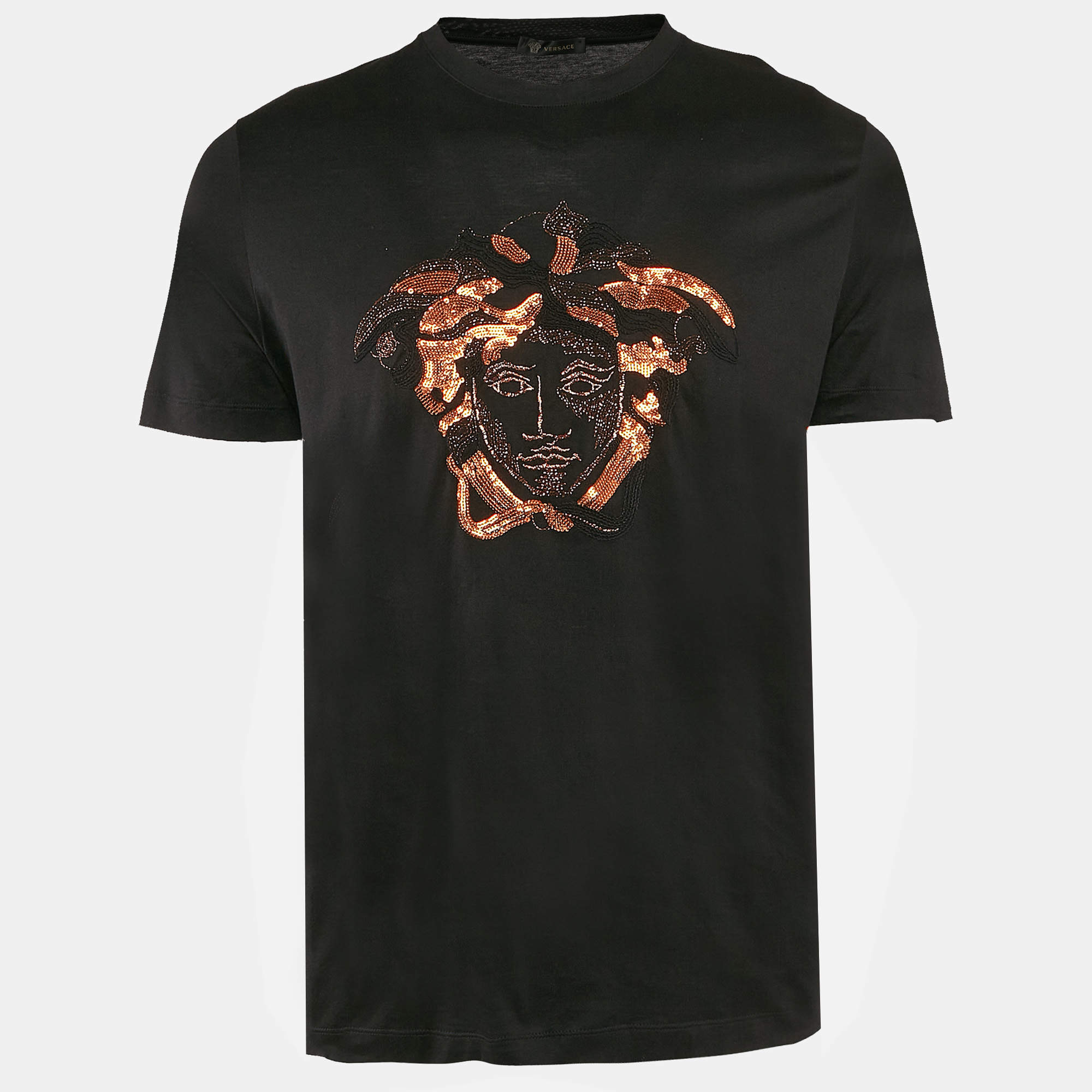 Versace Black Medusa Sequin Embroidery Jersey Crewneck T-Shirt L