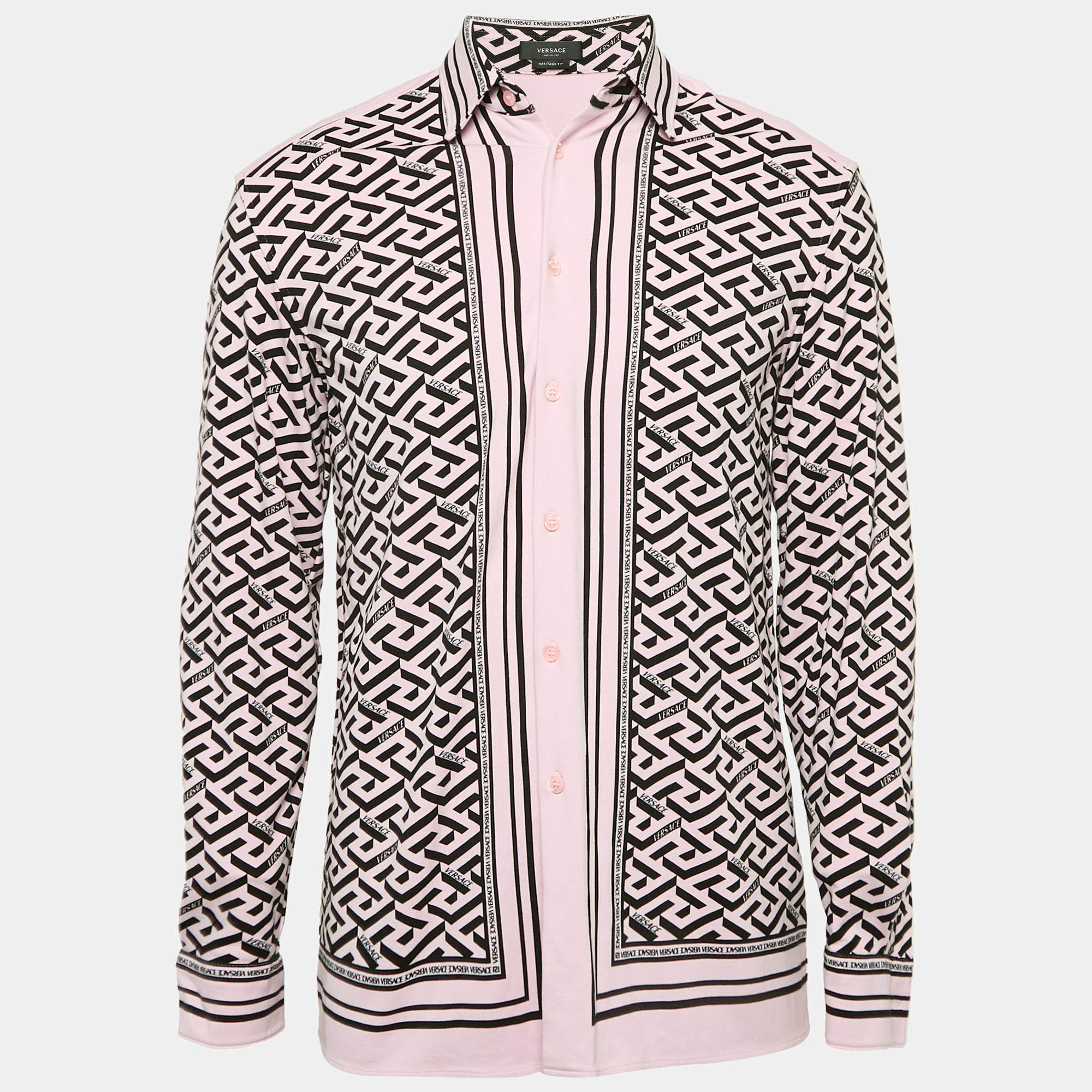 Versace Pink Logo Printed Knit Long Sleeve Shirt S
