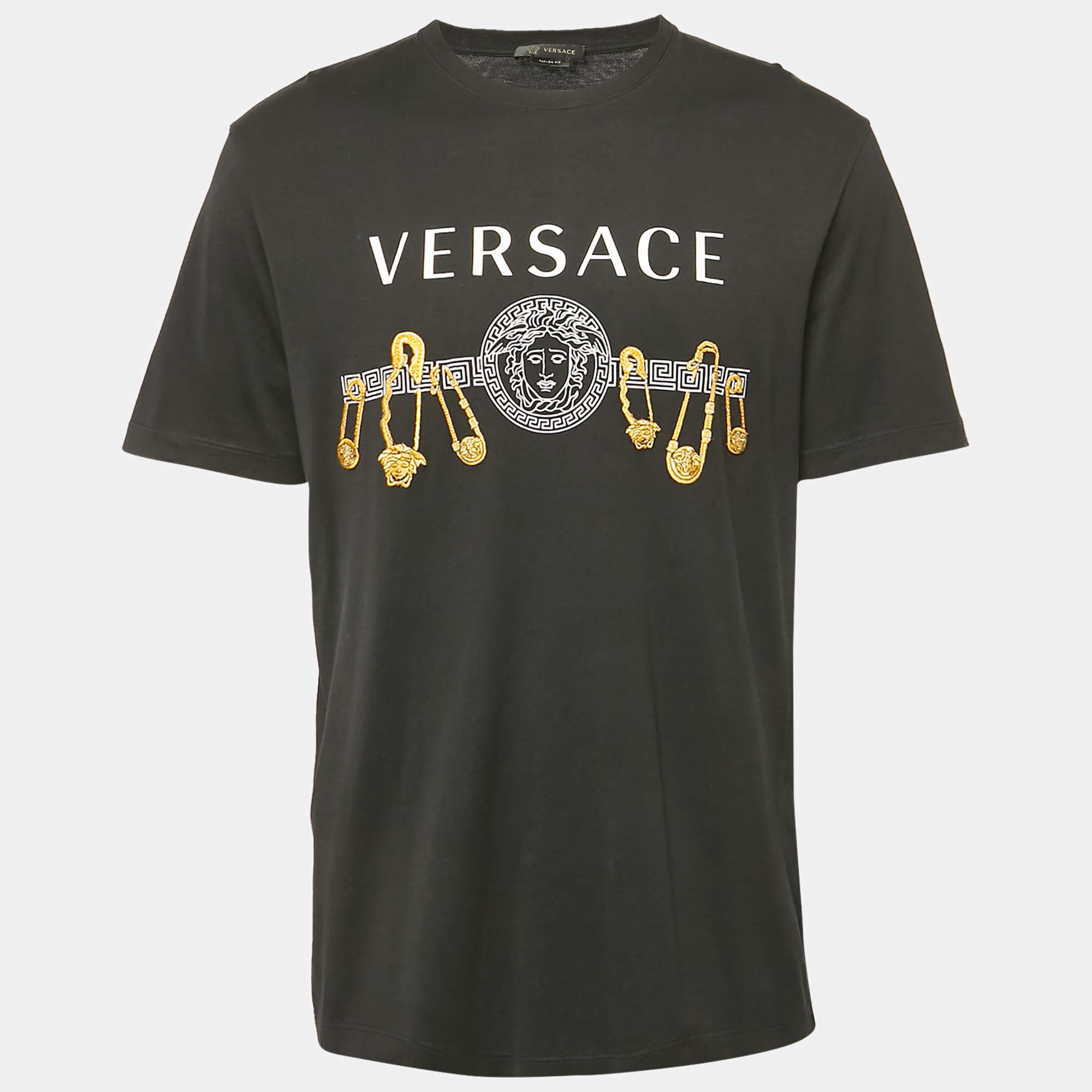 Versace Black Medusa Print and Pin Embroidery Cotton Crew Neck T-Shirt XXL