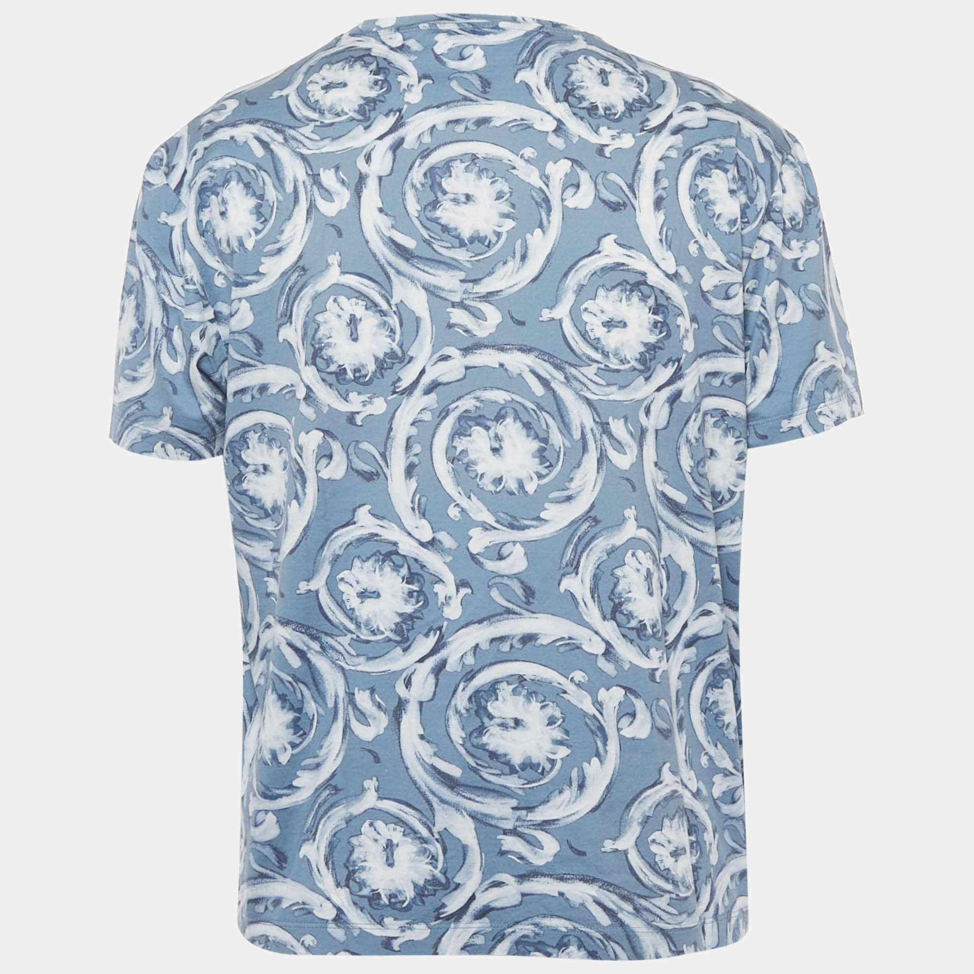 Ss Techno Versace Man T Shirt Versace Blue Barocco Print Cotton