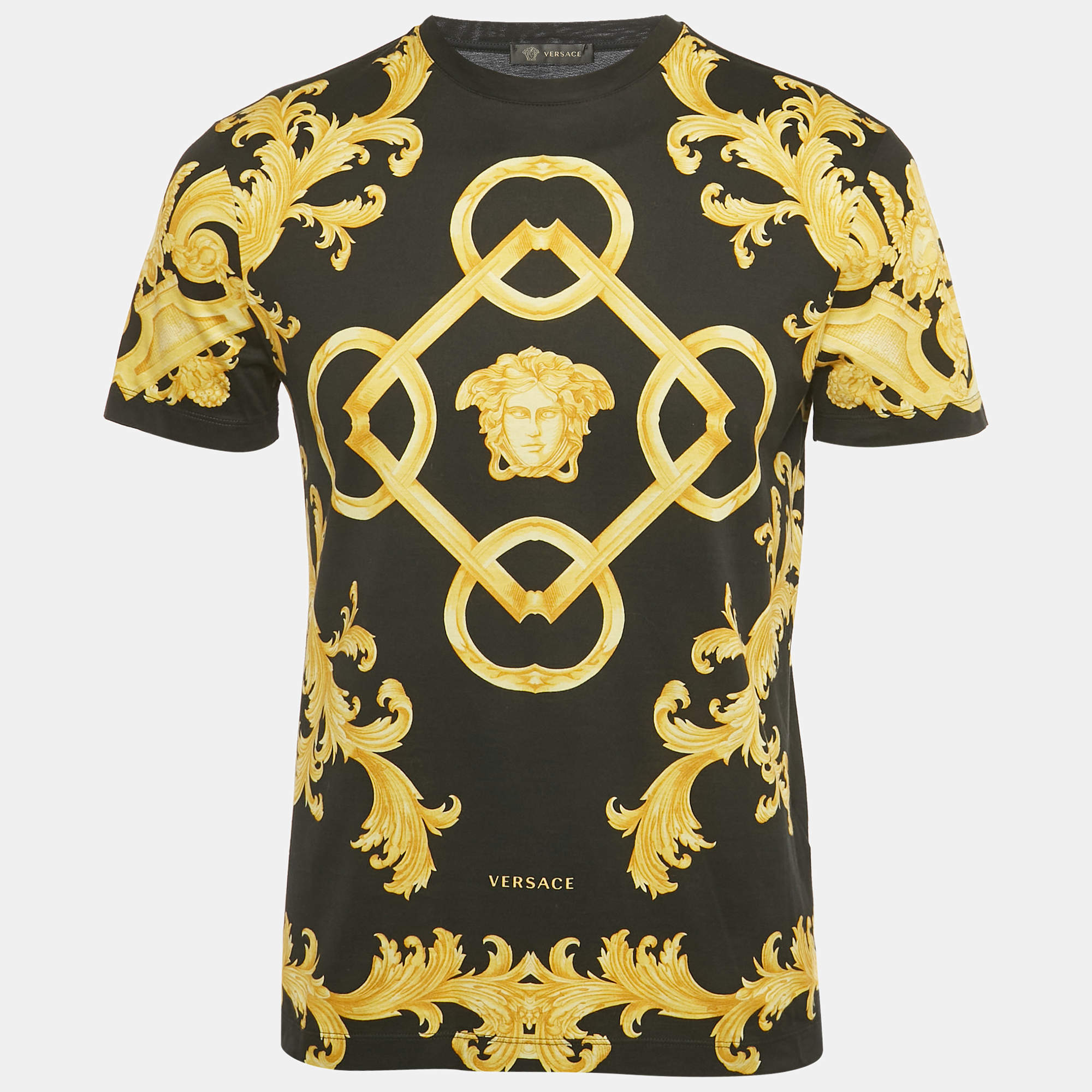 Pre Owned Versace Black Baroque Print Cotton Crewneck T-Shirt L