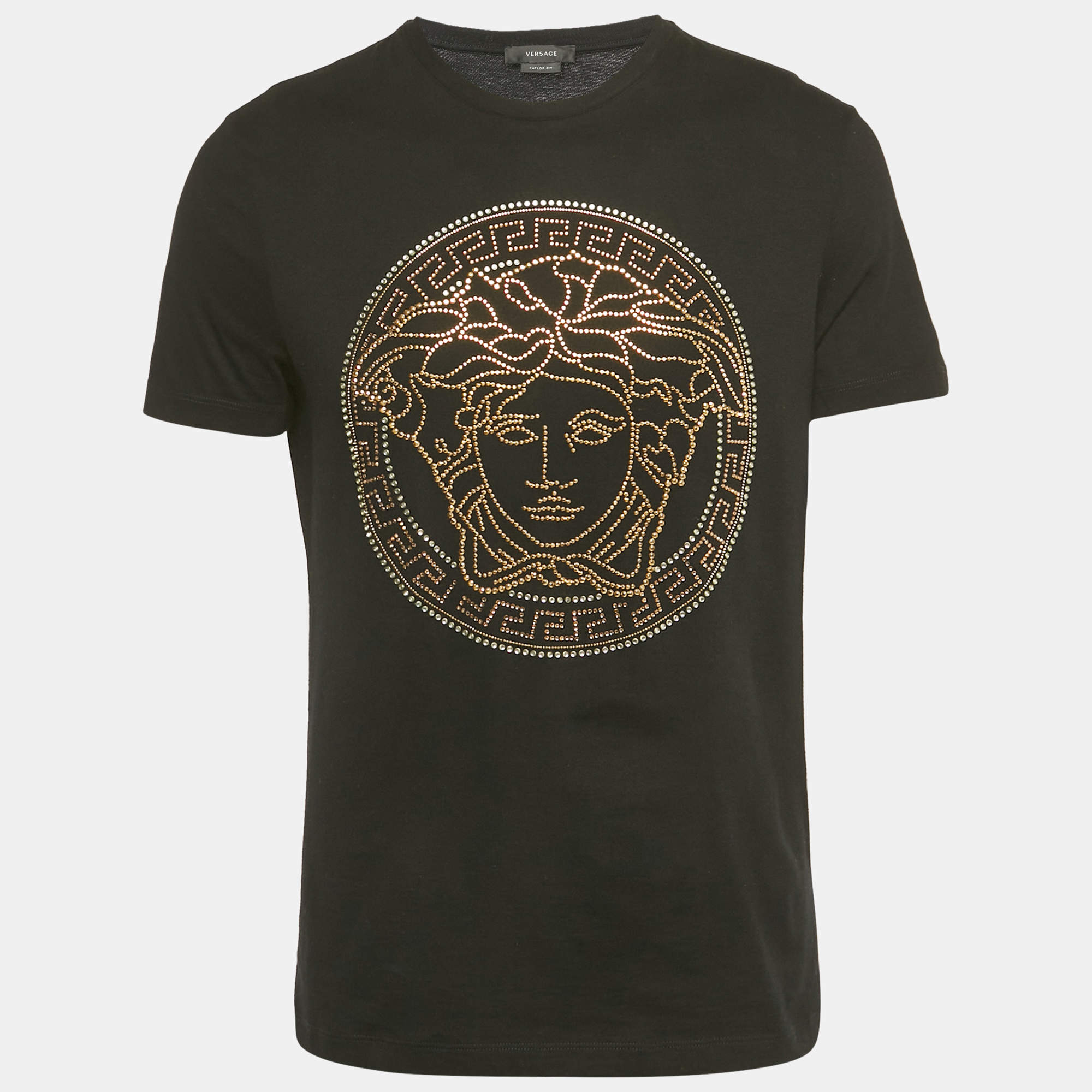 Pre Owned Versace Black Crystal Medusa Jersey Taylor Fit T-Shirt M