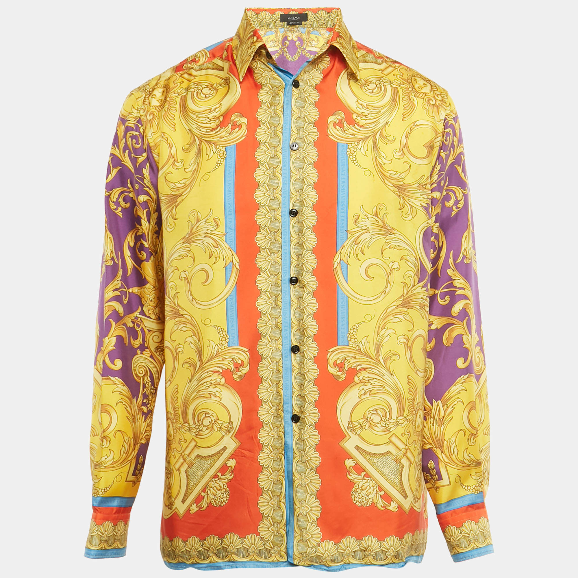 Pre Owned Versace Yellow Barocco Print Silk Shirt M