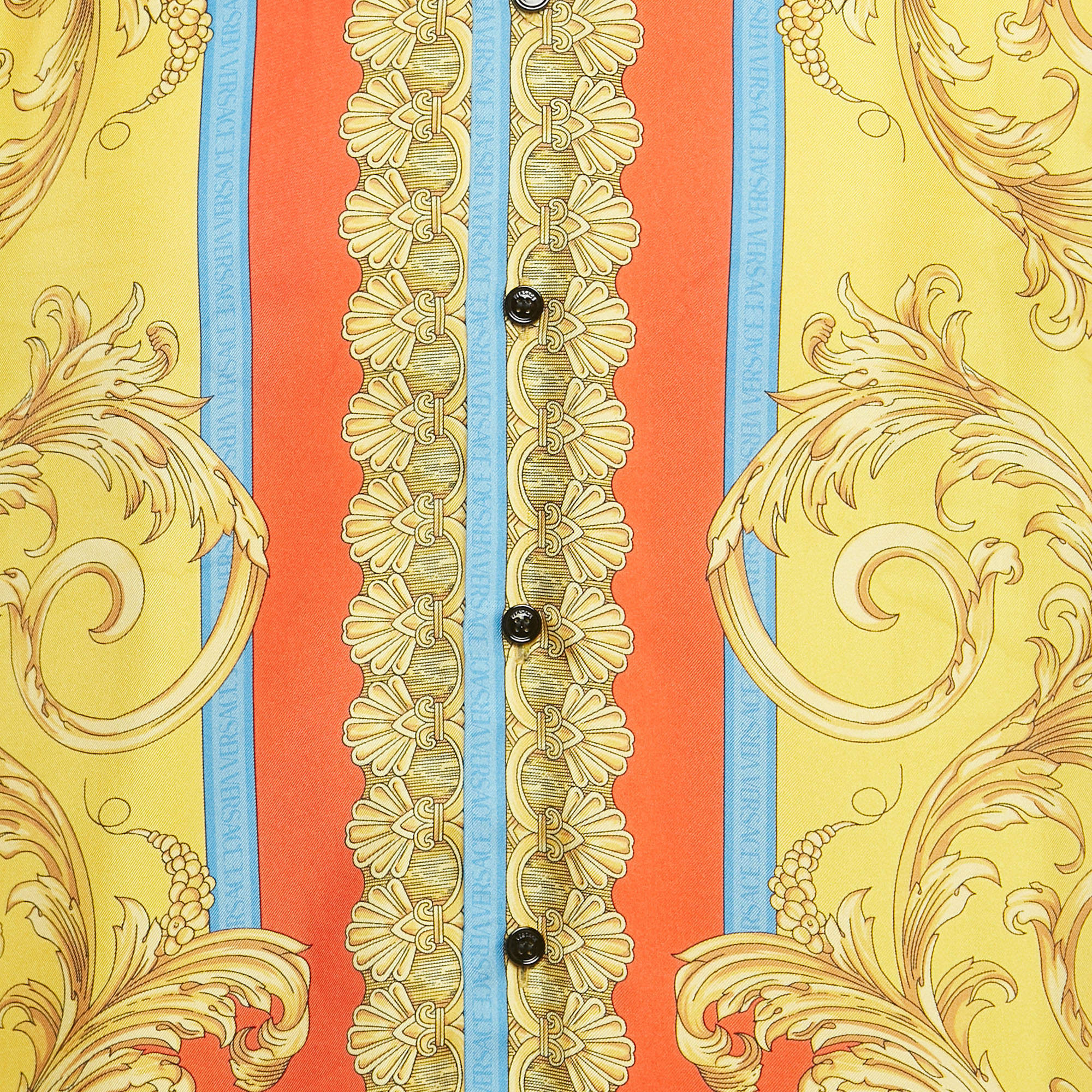 Fendace Blue/Multicolor Monogram Baroque Printed Silk Short Sleeve