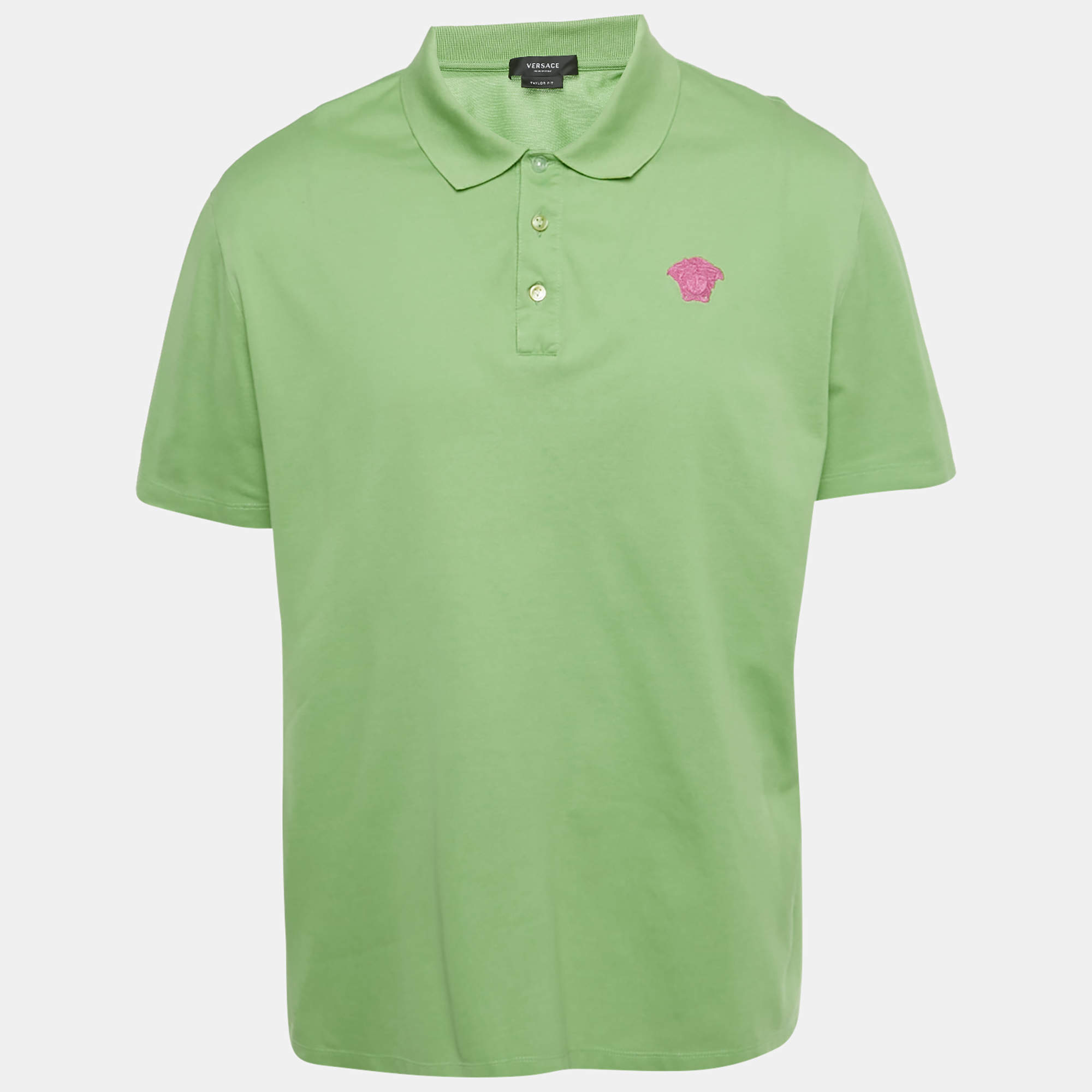 Pre Owned Versace Green Medusa Embroidered Cotton Pique Polo T-Shirt XXXL