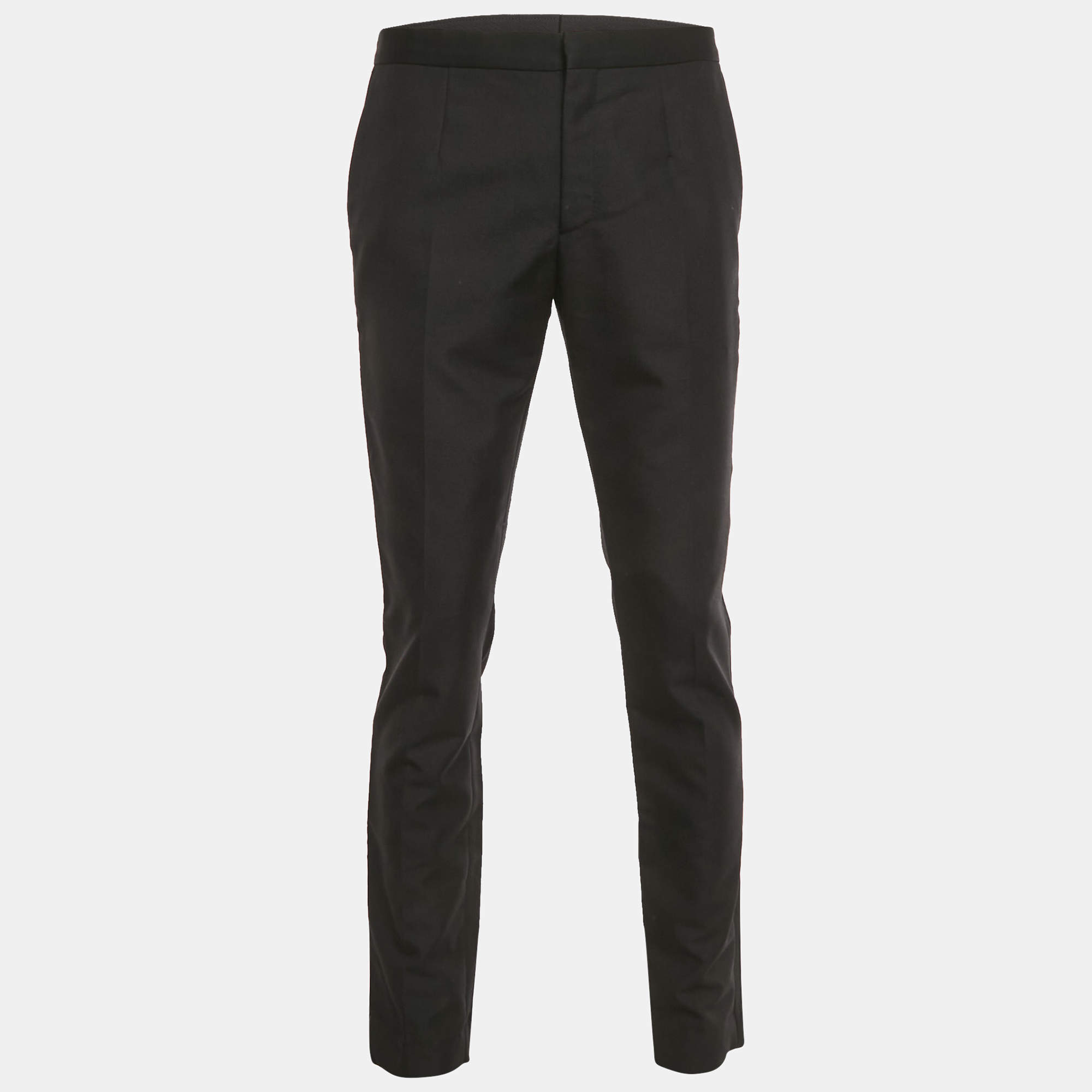 Pre Owned Versace Black Crepe Satin Side Trim Formal Trousers M