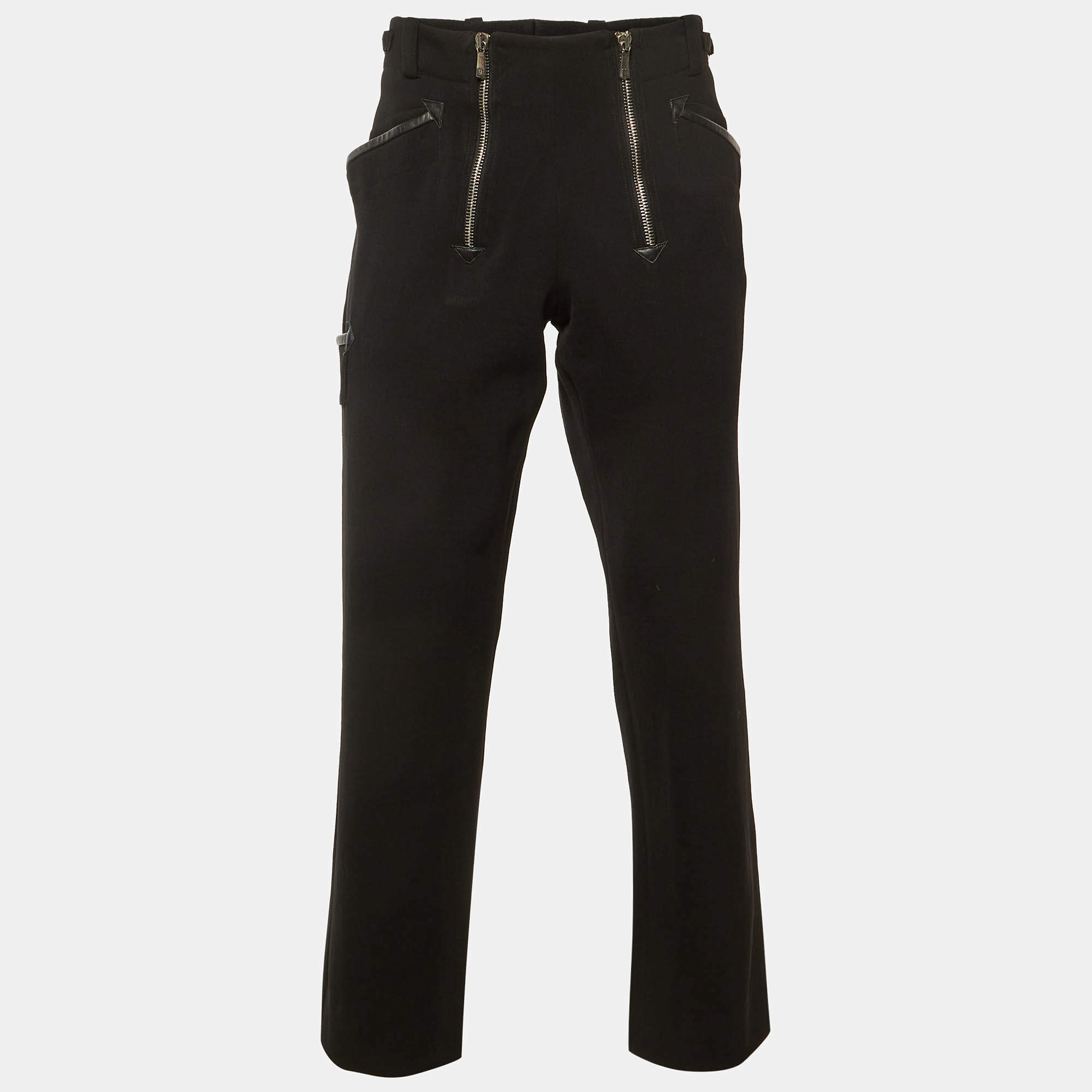 Pre Owned بنطلون فيرساتشي صوف أسود بتفاصيل سحاب مقاسات كبير/كبير جداً خصر 36 بوصة