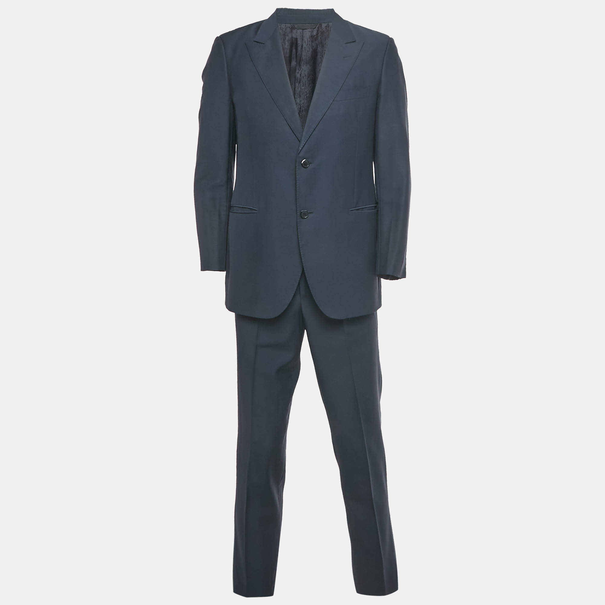 Pre Owned Versace Blue Wool Tailored Fit Suit M