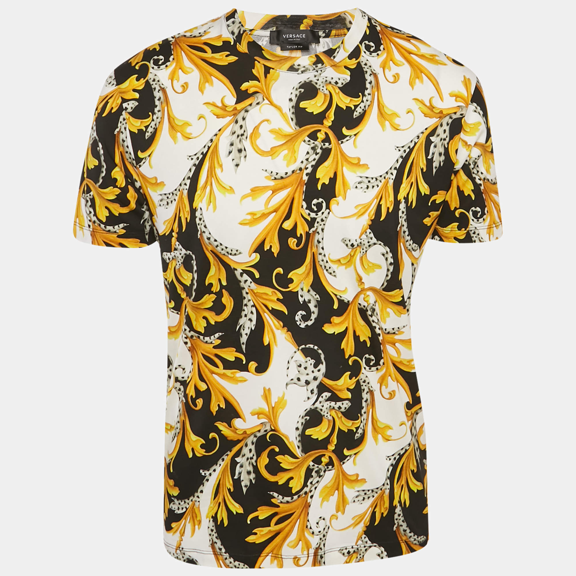 Pre Owned Versace Black/Yellow Barocco Print Jersey Taylor Fit T-Shirt M